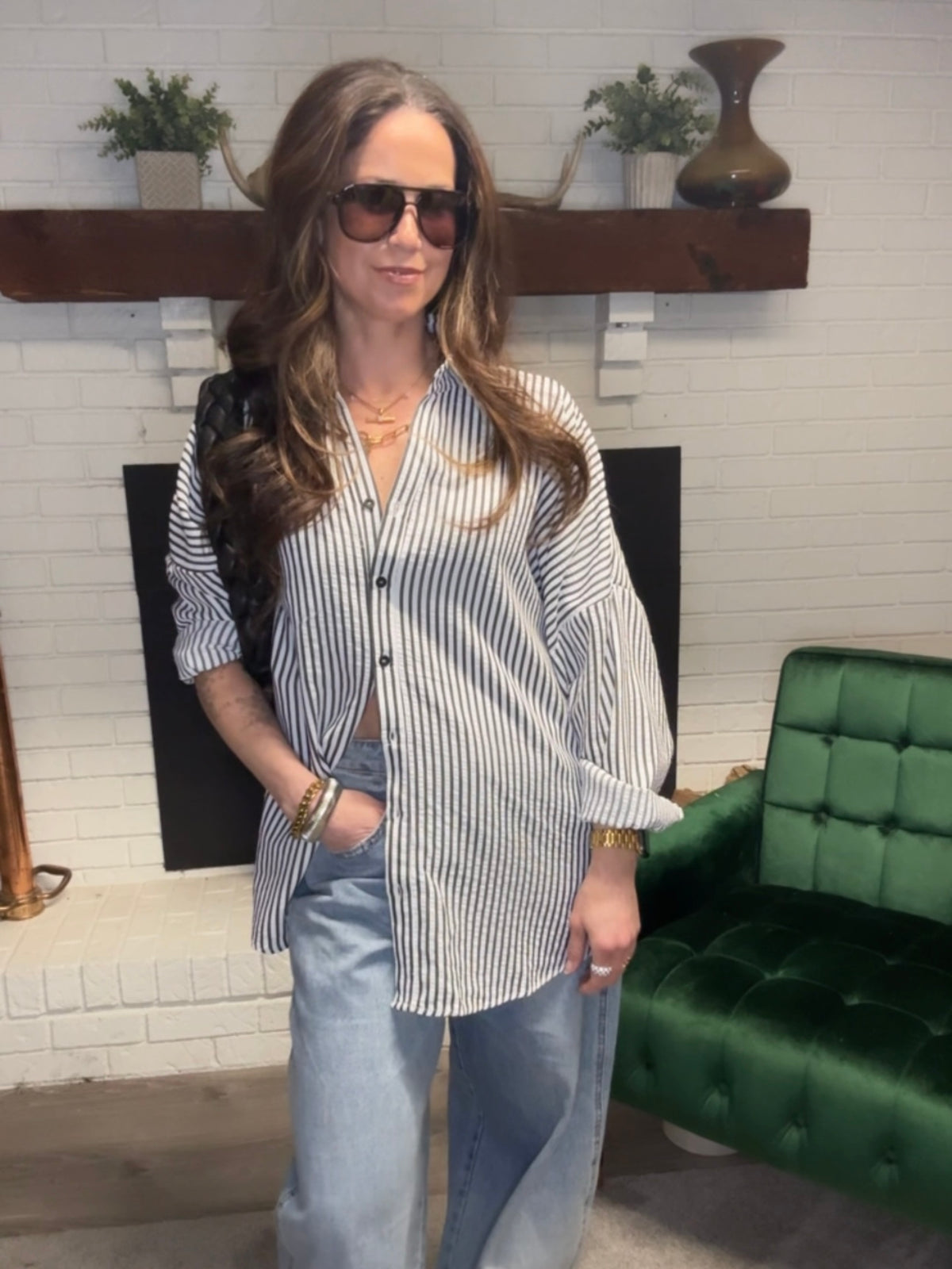 Black & White Stripe Seersucker Button Up