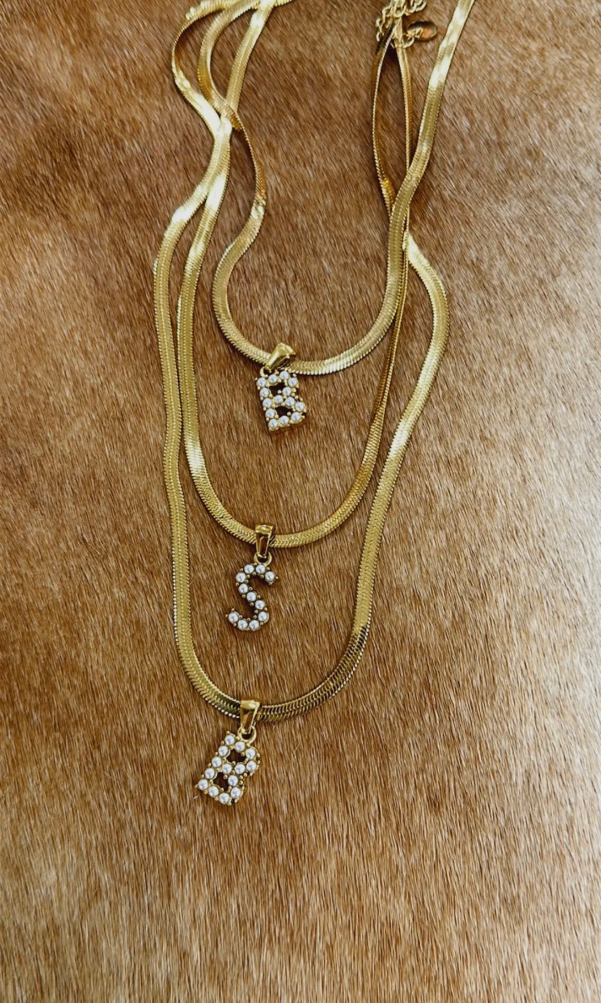 Pearl Initial Herringbone Necklace