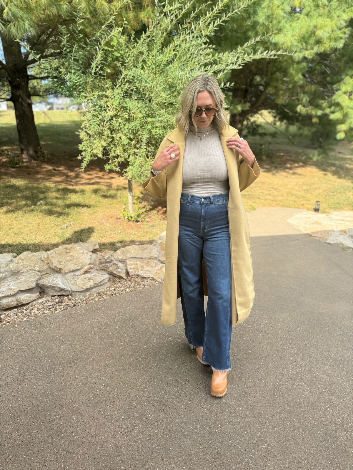 Honey Gold Long Open Front Coat