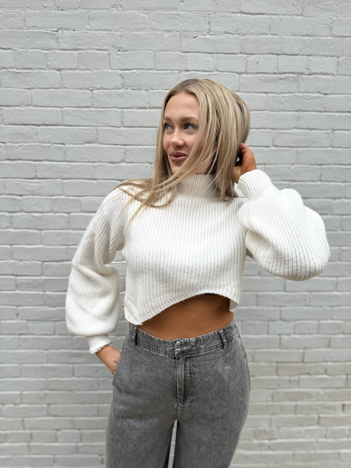 Ivory Asymmetrical Turtleneck Sweater