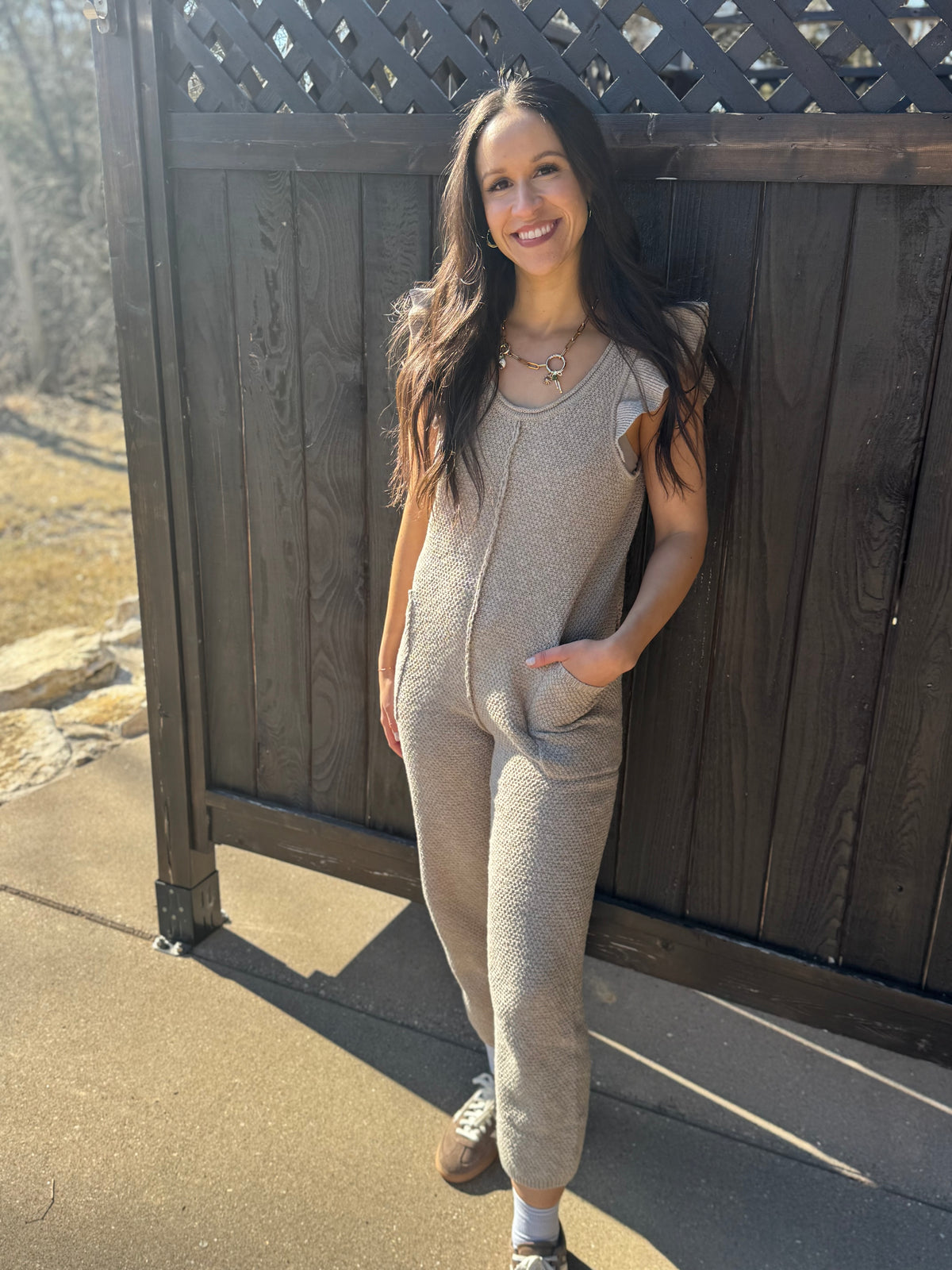 Ruffle Sleeve Knit Jumpsuit