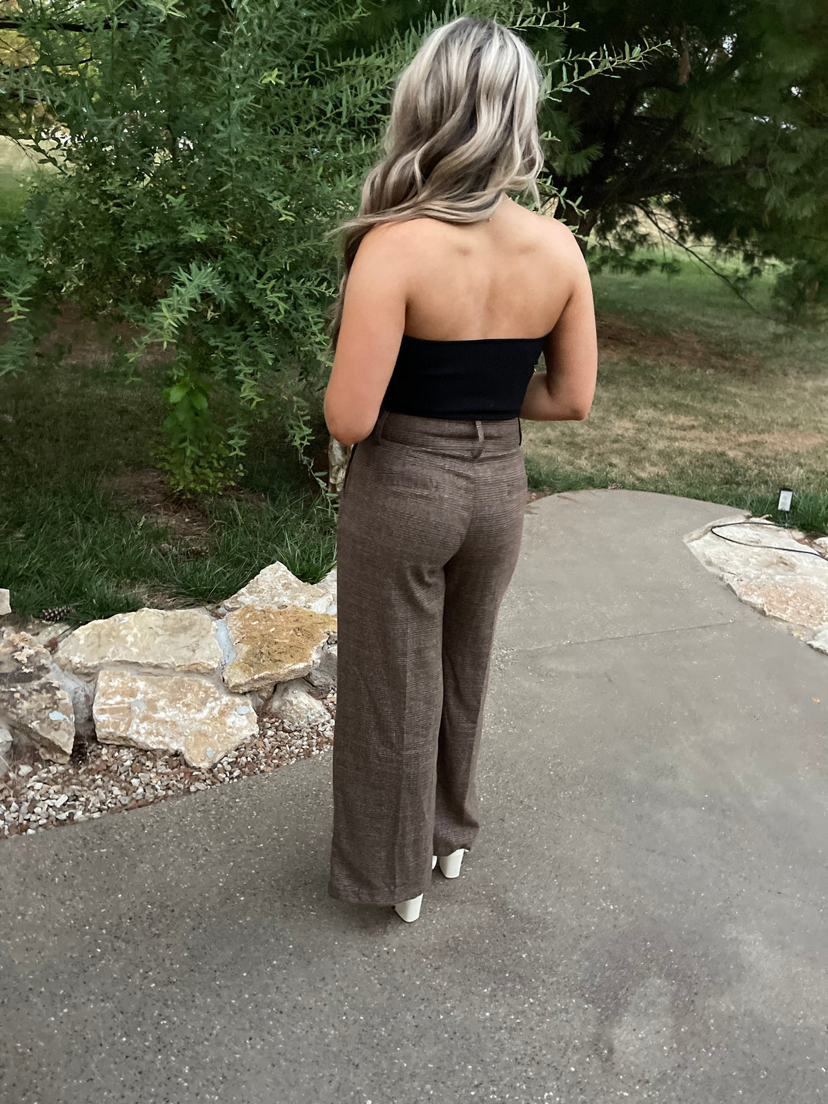 Brown Plaid High Waisted Trousers