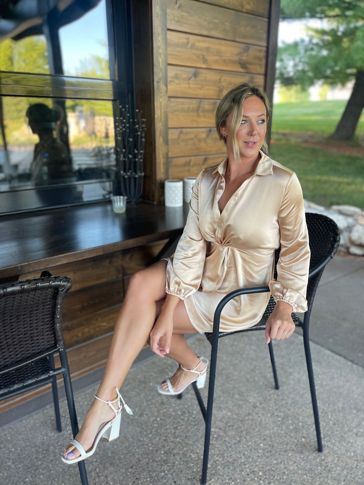 Champagne Gold Long Sleeve Mini Dress