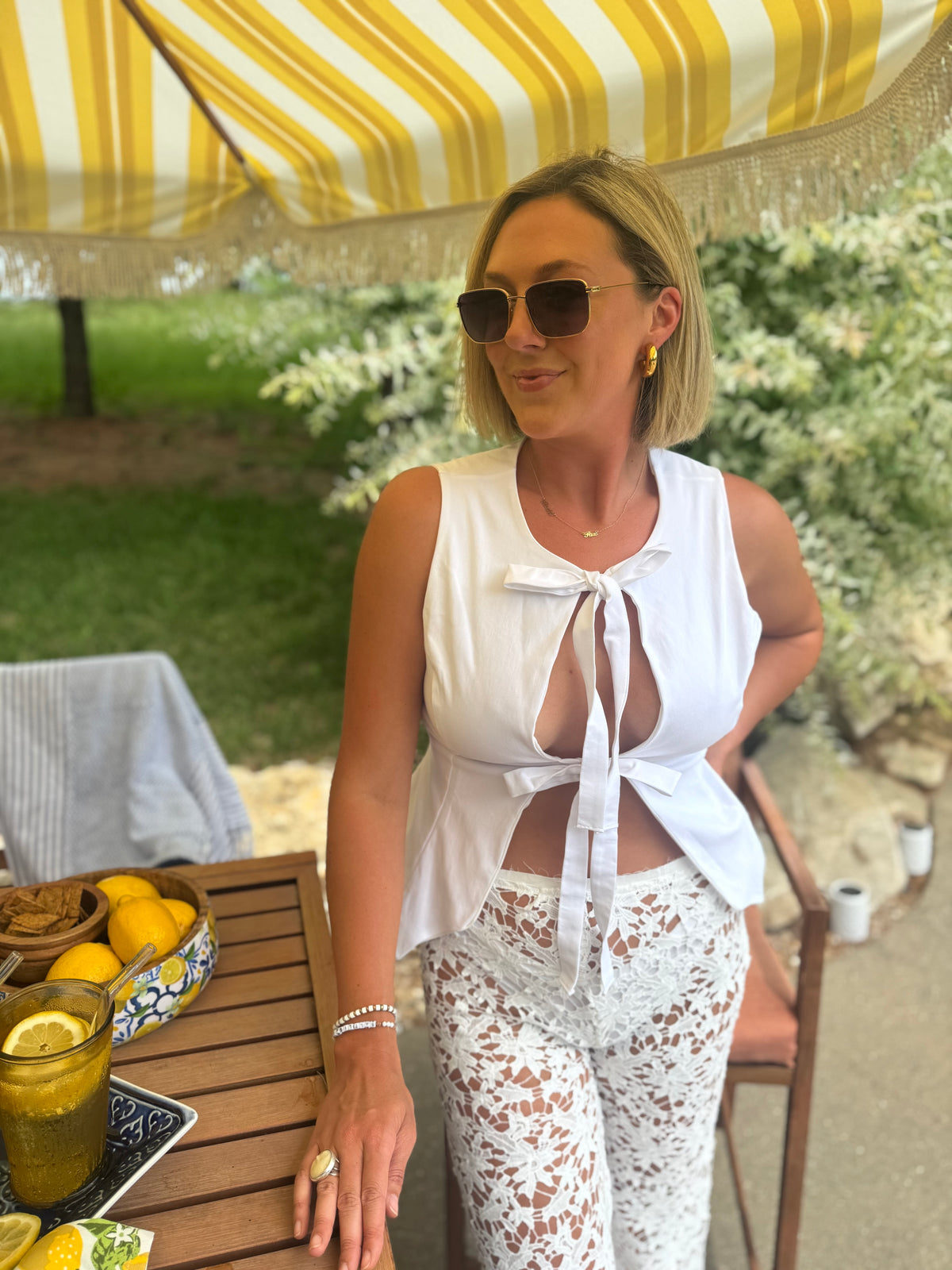 Ivory Tie Front Open Vest