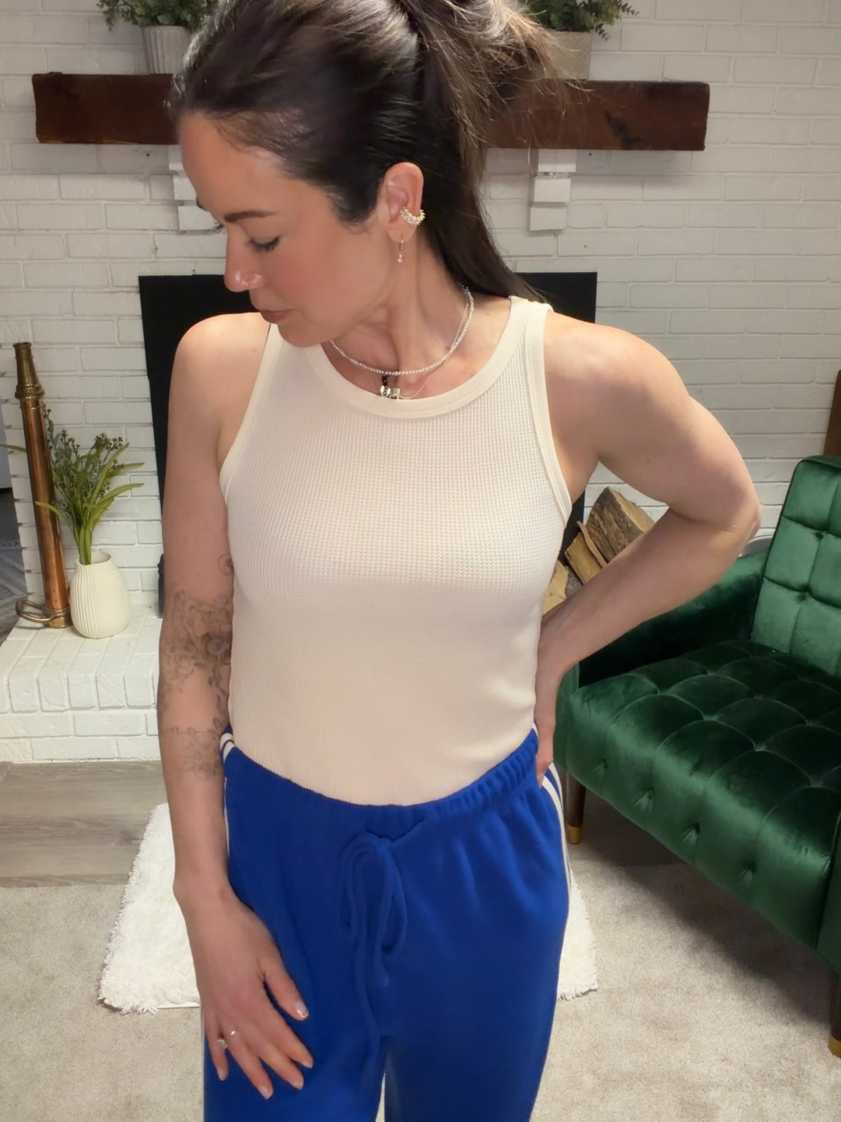 Cream Ribbed Tank Top
