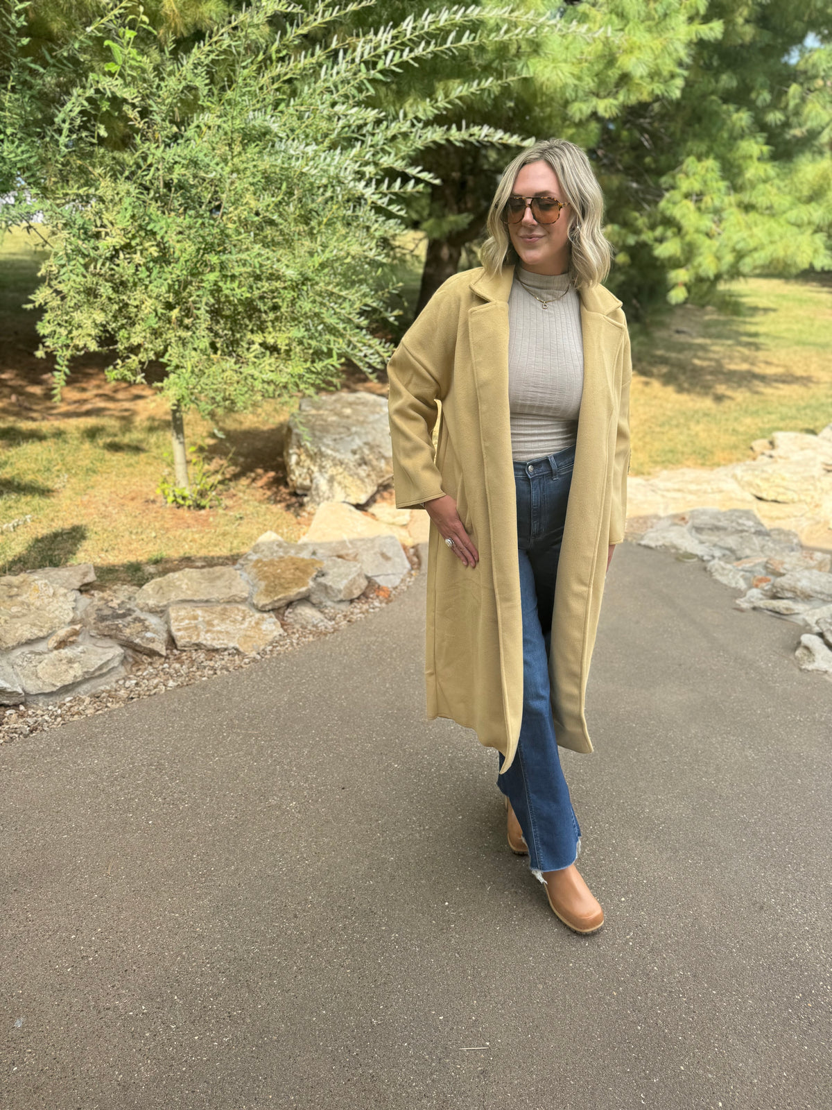 Honey Gold Long Open Front Coat