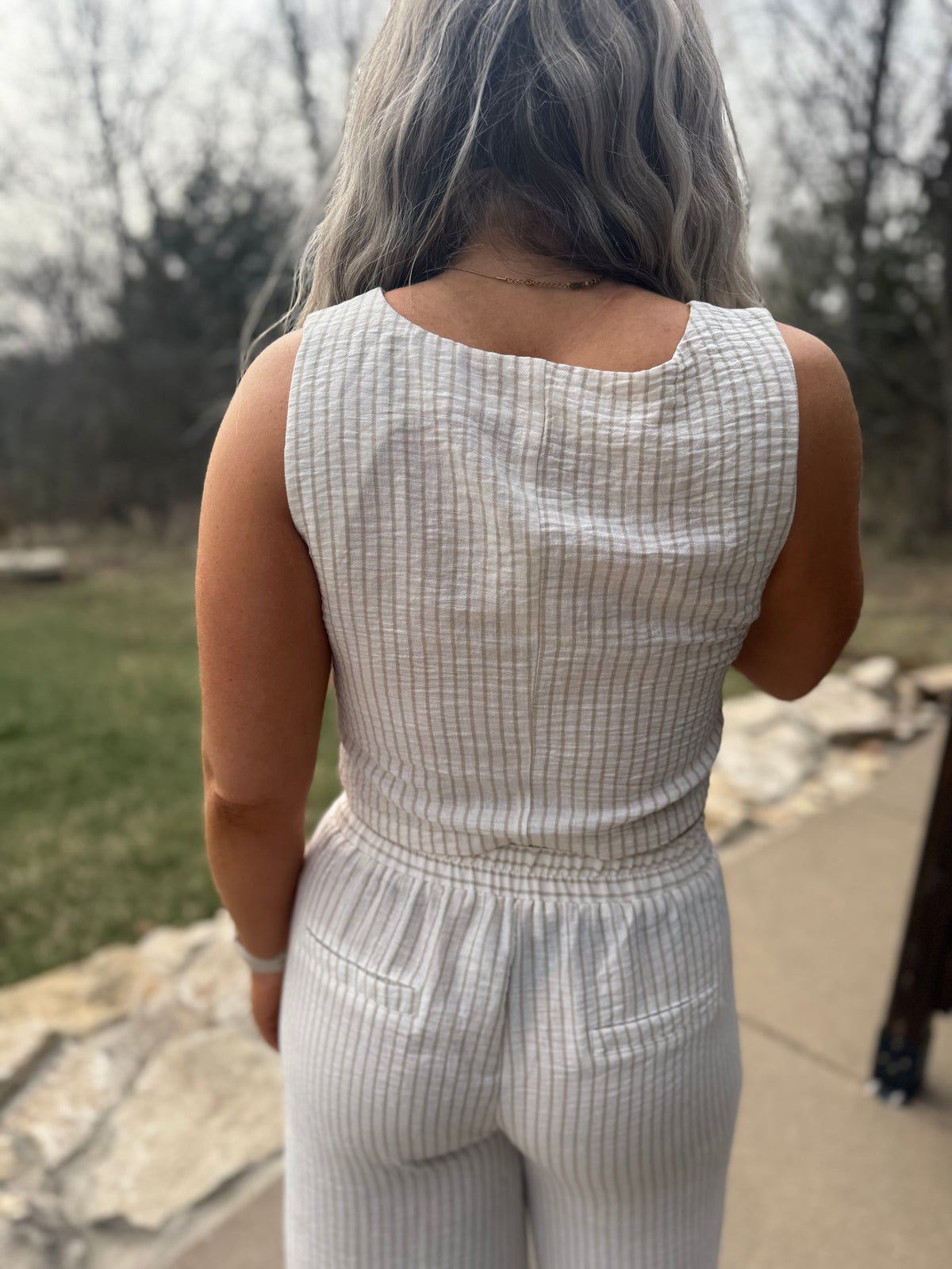 Taupe Stripe Woven Wide Leg Pants