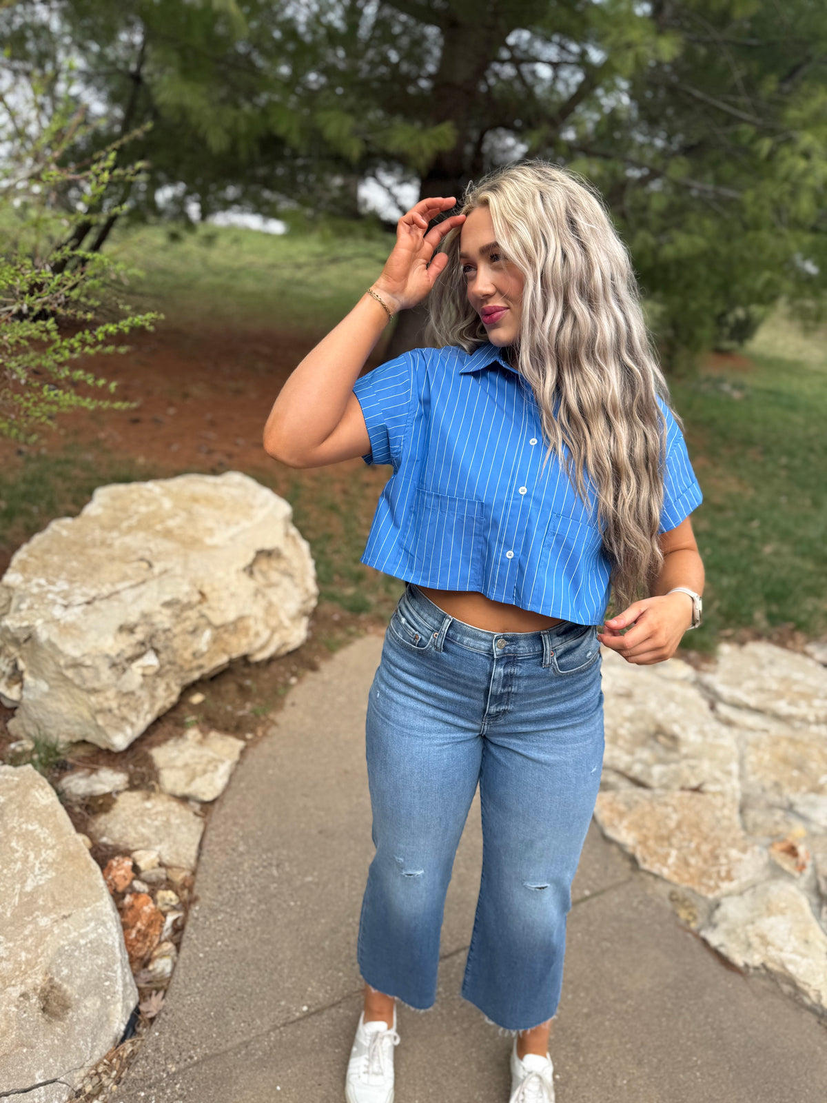 Cobalt Blue Cropped Woven Shirt