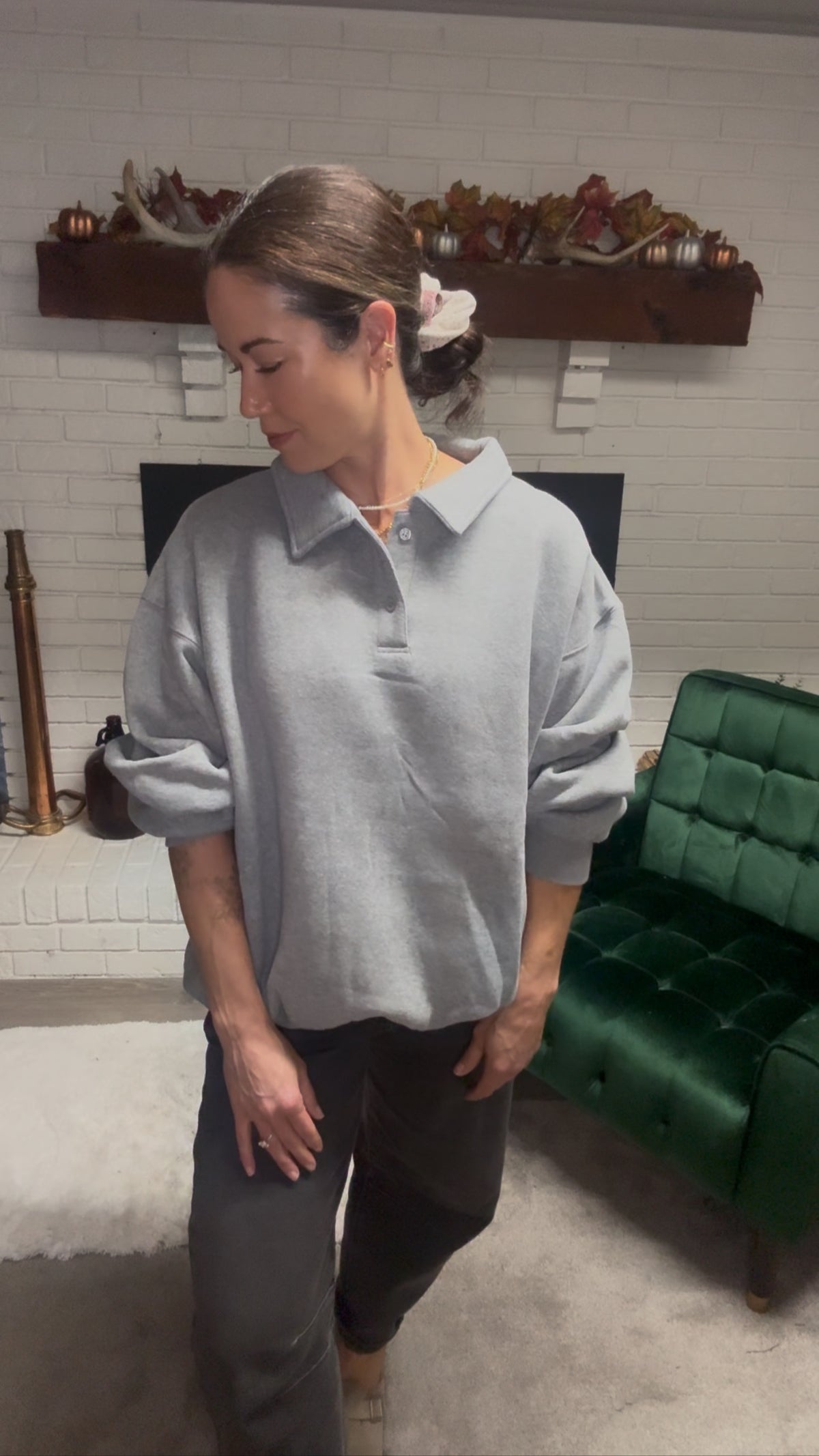 Heather Grey Henley Pullover Sweatshirt