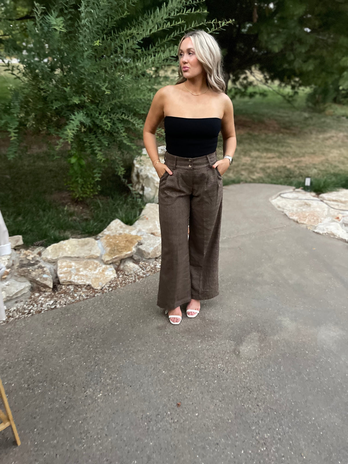 Brown Plaid High Waisted Trousers