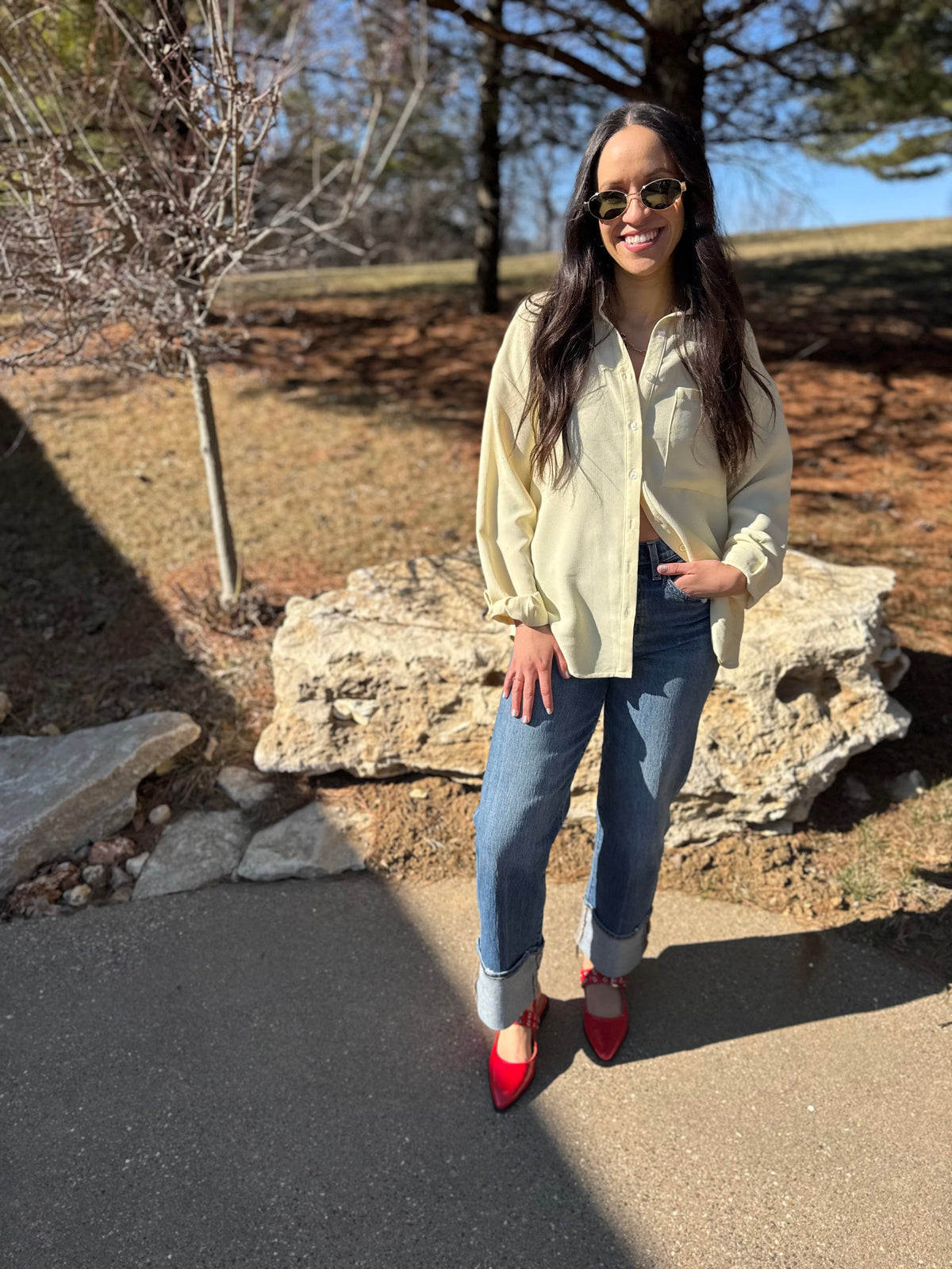 Butter Yellow Oversized Button Up Shirt