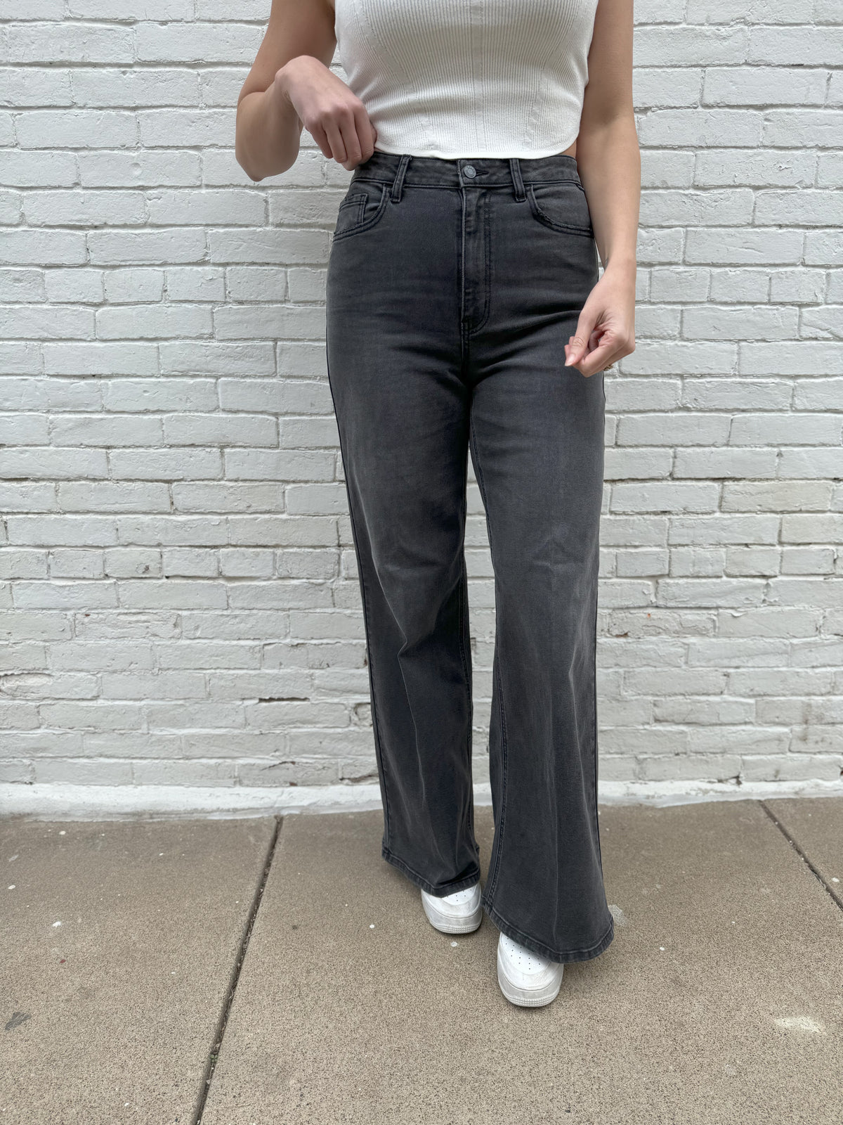 Charcoal High Rise Wide Leg Jeans