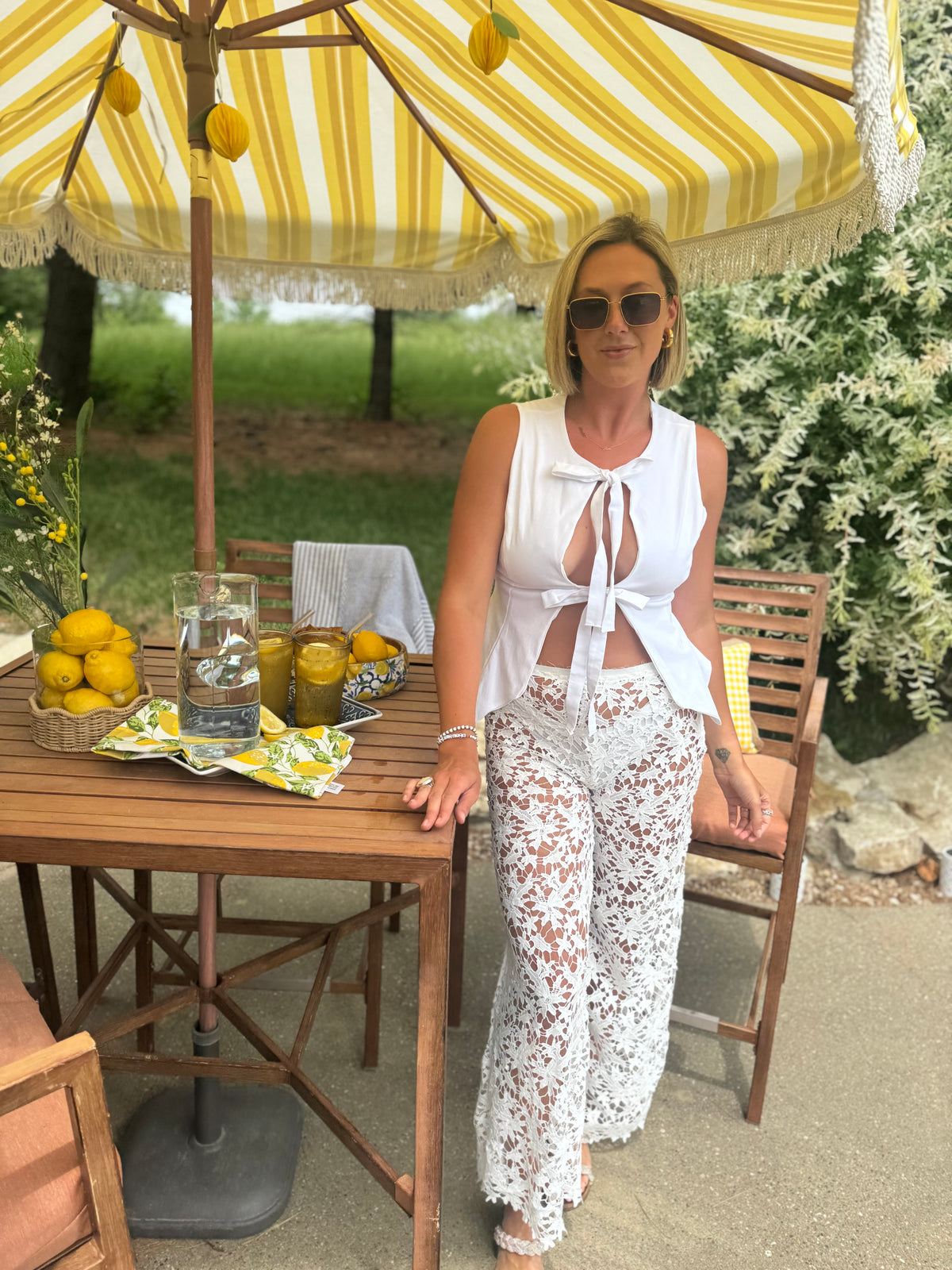 Ivory Tie Front Open Vest