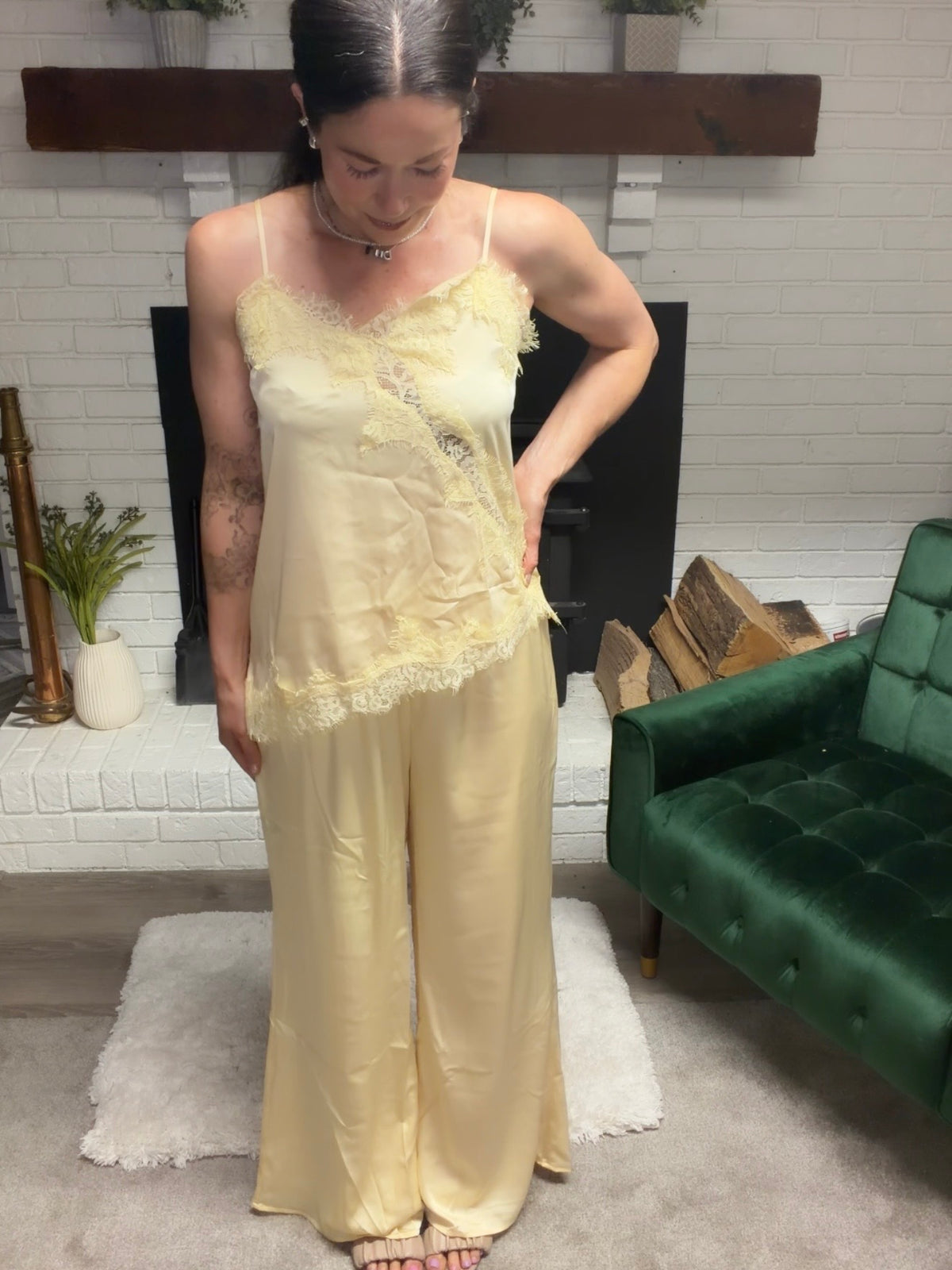 Creamy Butter Satin Lined Wide Leg Pants