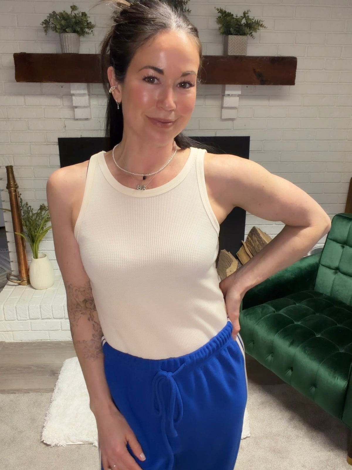 Cream Ribbed Tank Top