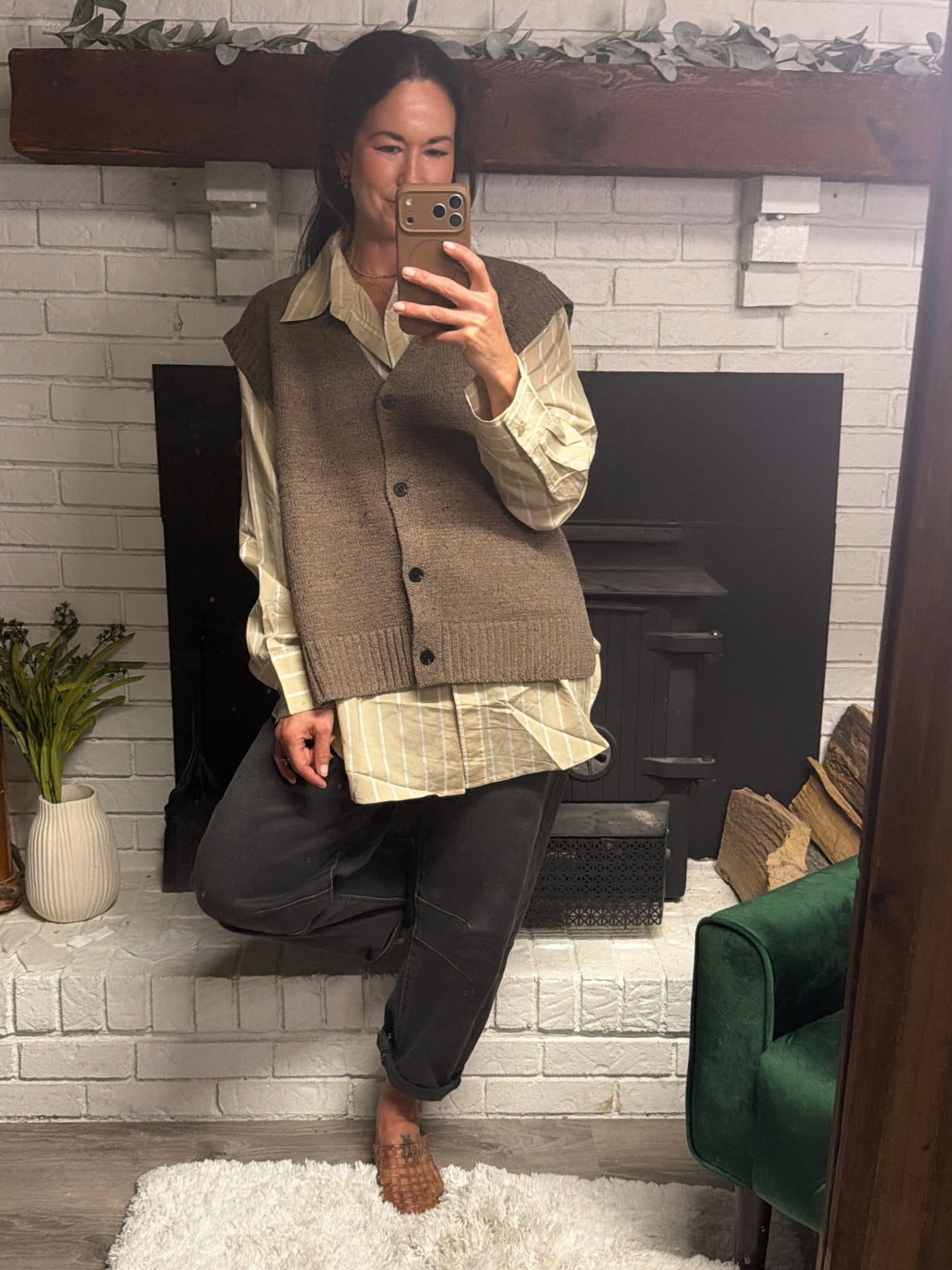 Mocha Button Front Sweater Vest