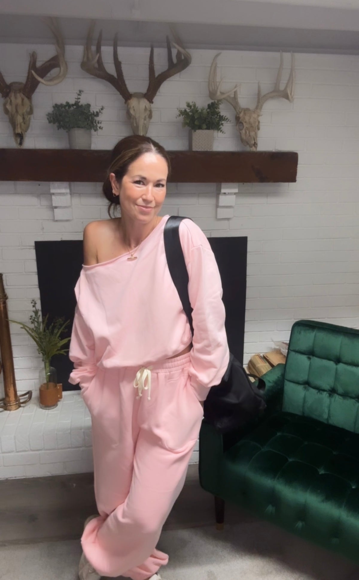 Pink Off The Shoulder Cropped Sweatshirt