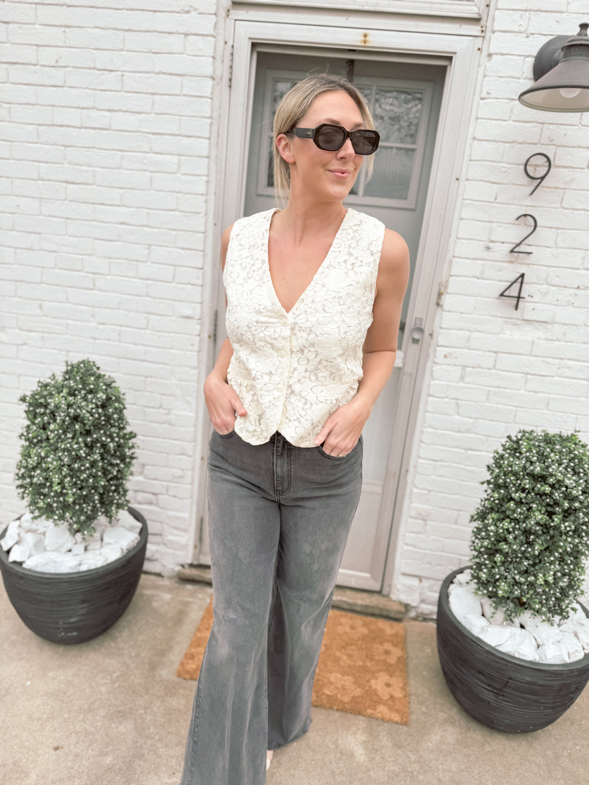 Ivory Lace Tie Back Vest