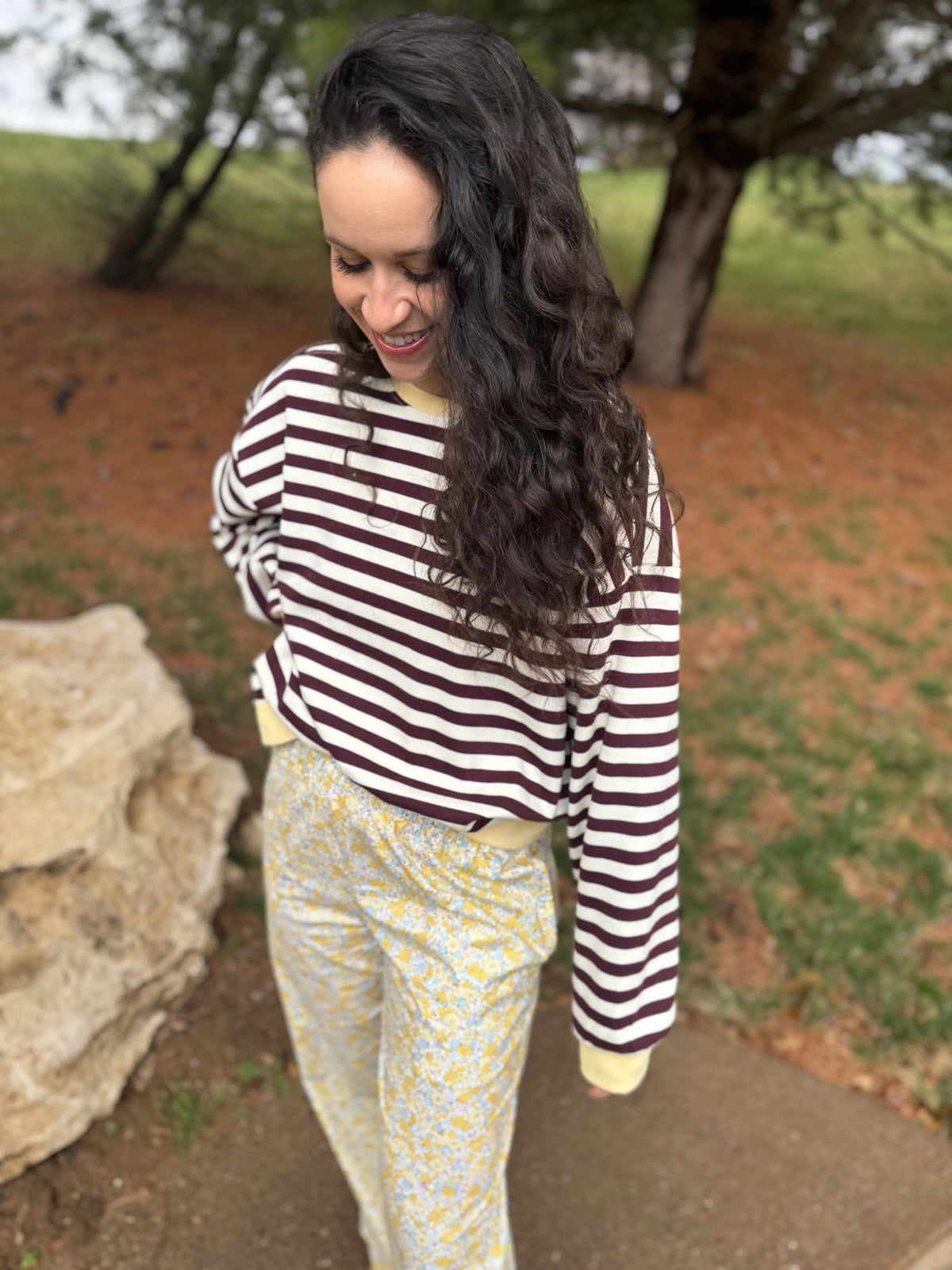 Butter & Burgundy Striped Pullover