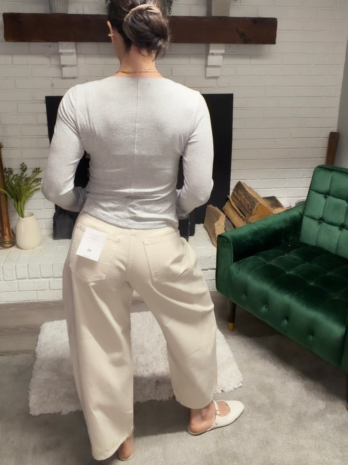 Ivory Mid Waist Barrel Leg Jeans