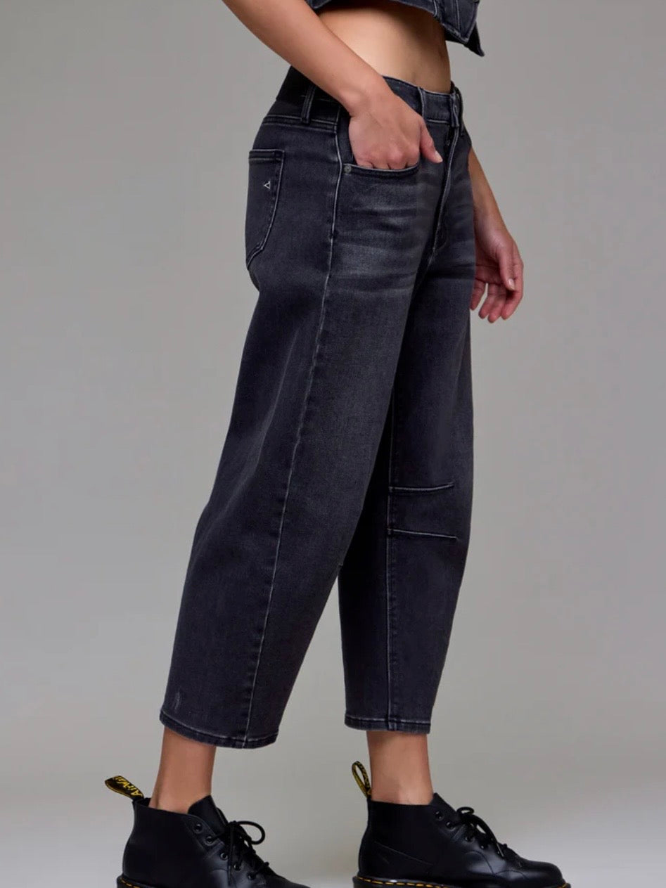 Sammie Medium Grey Stretch Cropped Barrel Jean