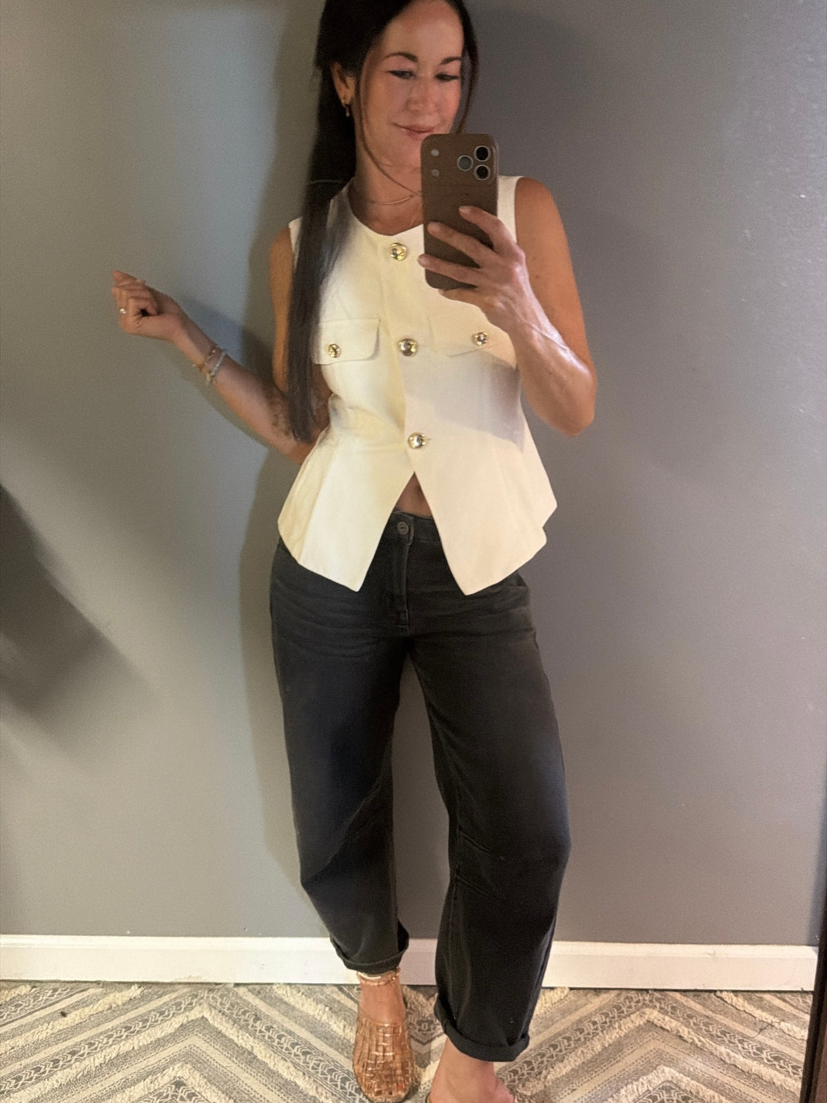 Cream Gold Button Detail Vest