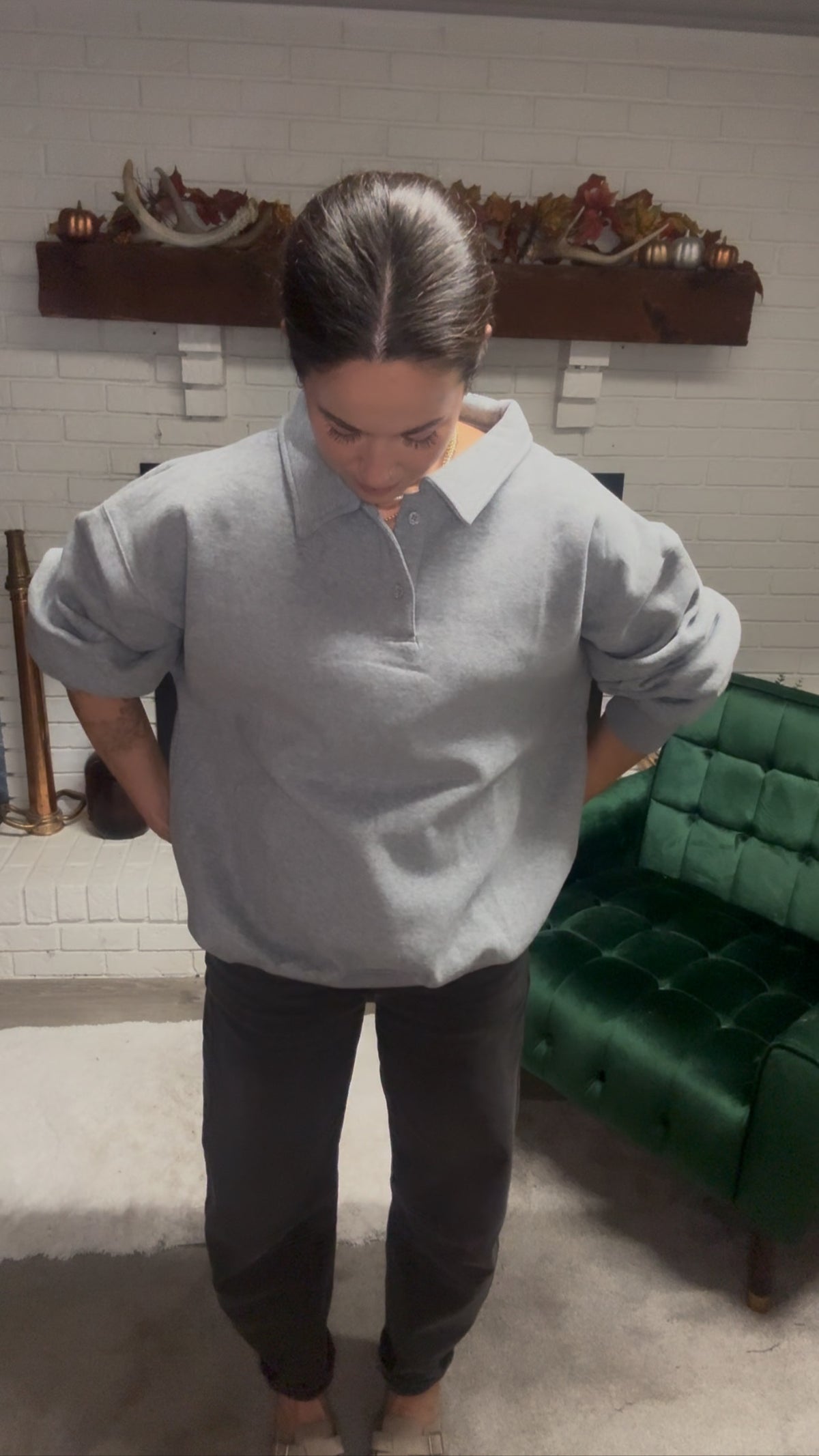 Heather Grey Henley Pullover Sweatshirt