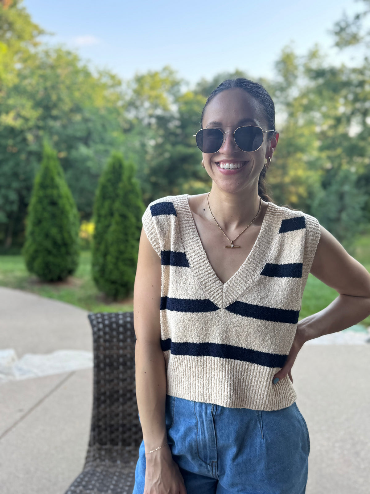 Navy Striped Sweater Vest