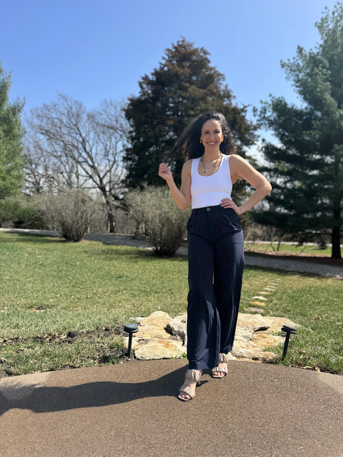 Navy Pinstripe Trousers