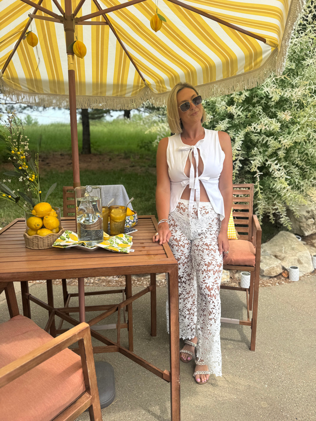 Ivory Tie Front Open Vest