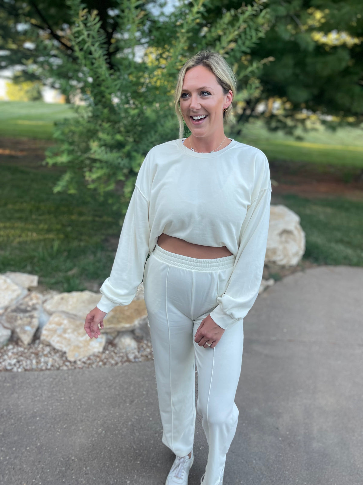 Cream Cropped Sweatshirt