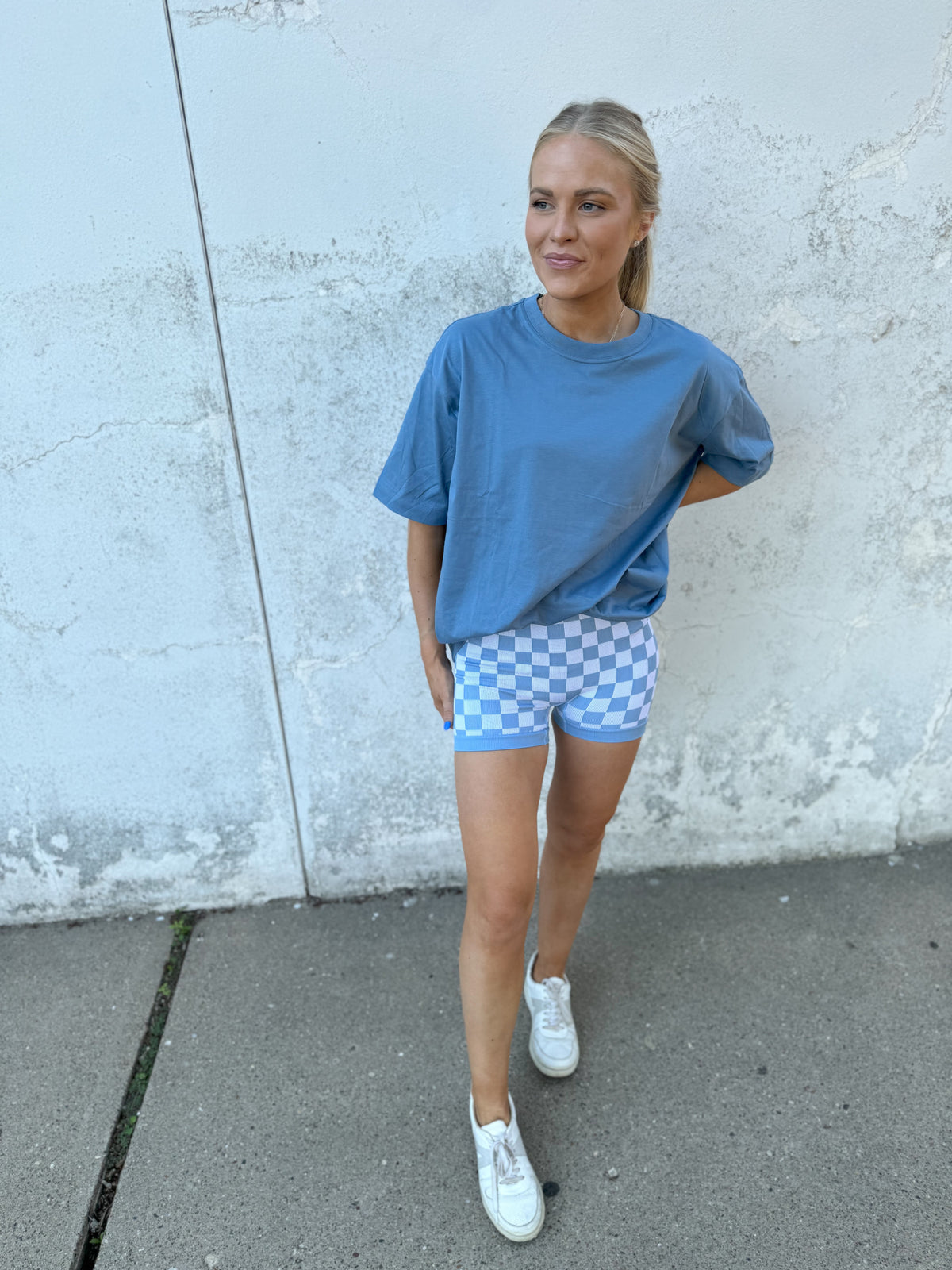 Baby Blue Checkmate Casual Two-Piece Set