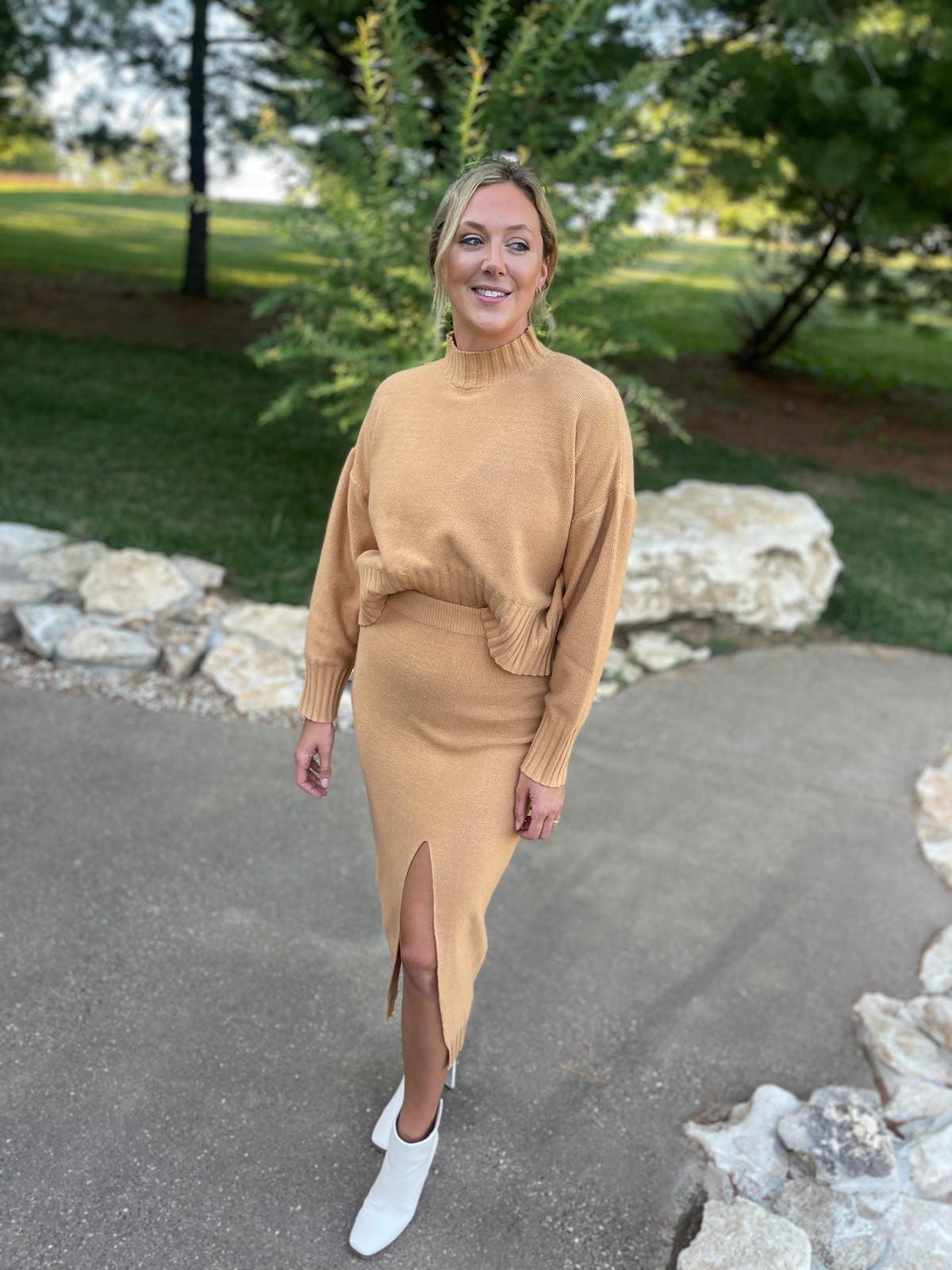 Camel Mock Neck Sweater Set