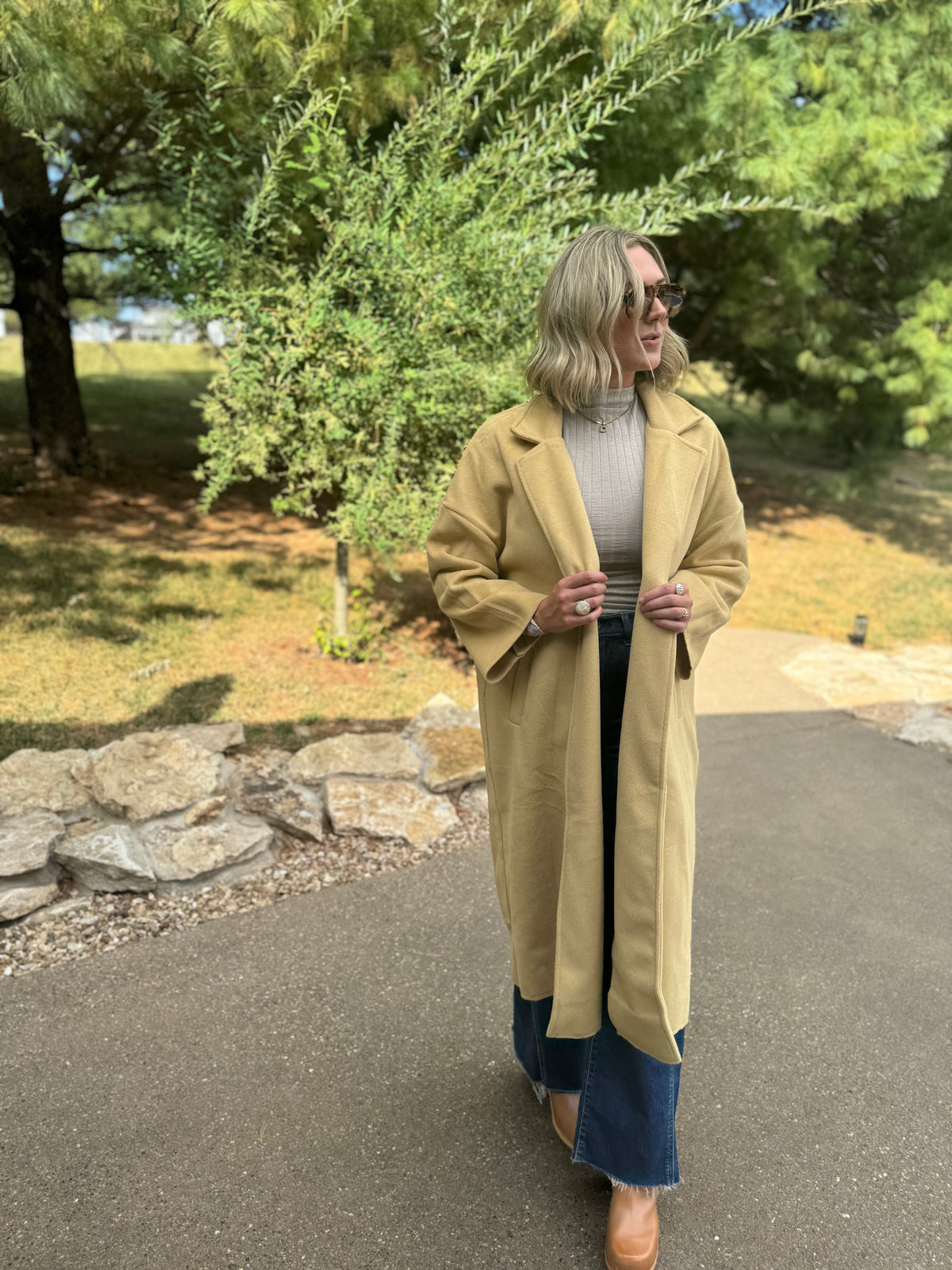 Honey Gold Long Open Front Coat