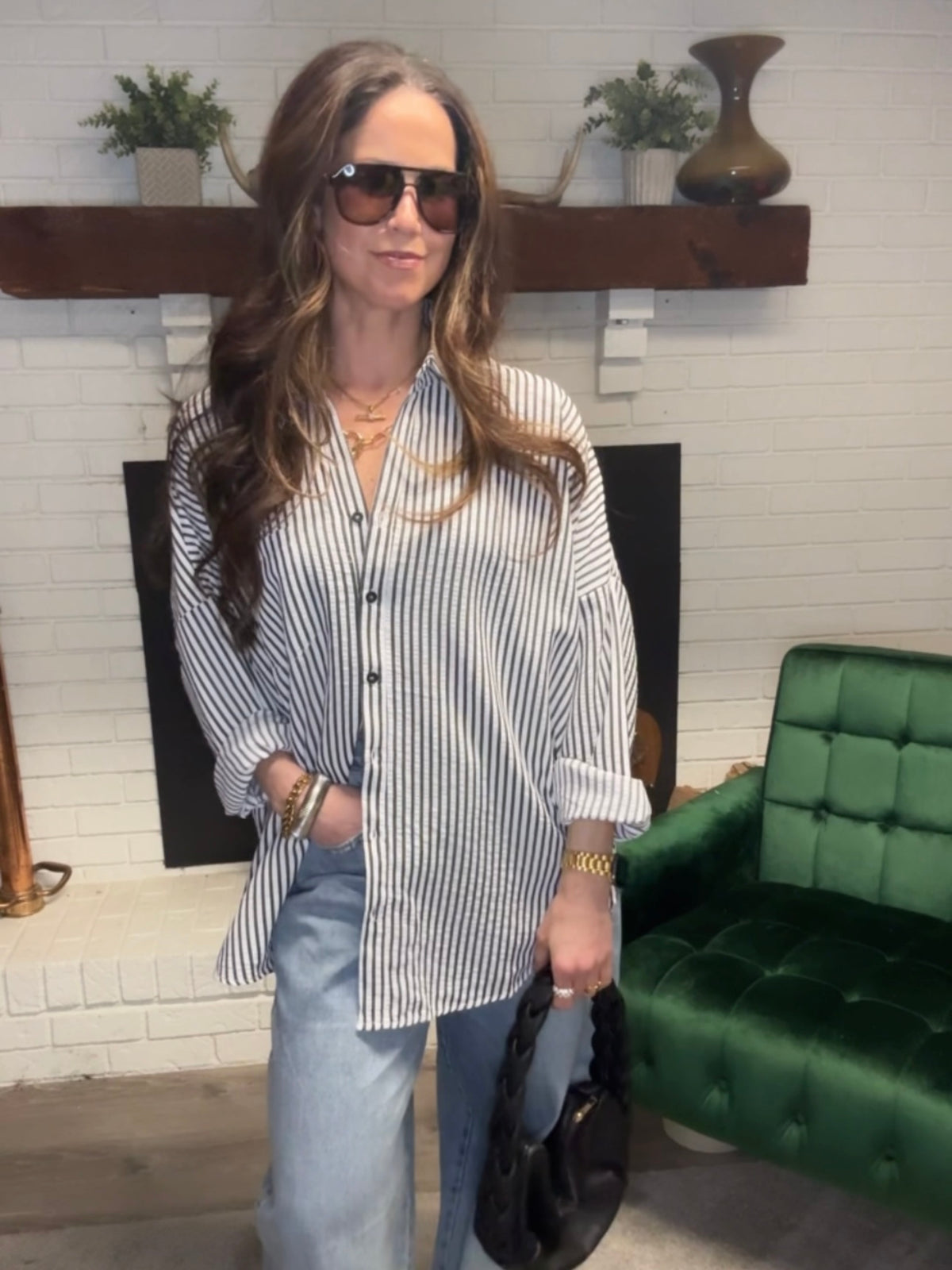 Black & White Stripe Seersucker Button Up