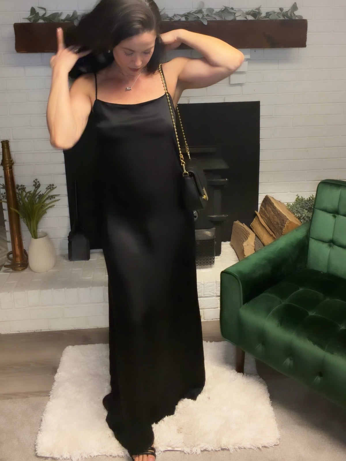 Black Spaghetti Strap Woven Slip Dress