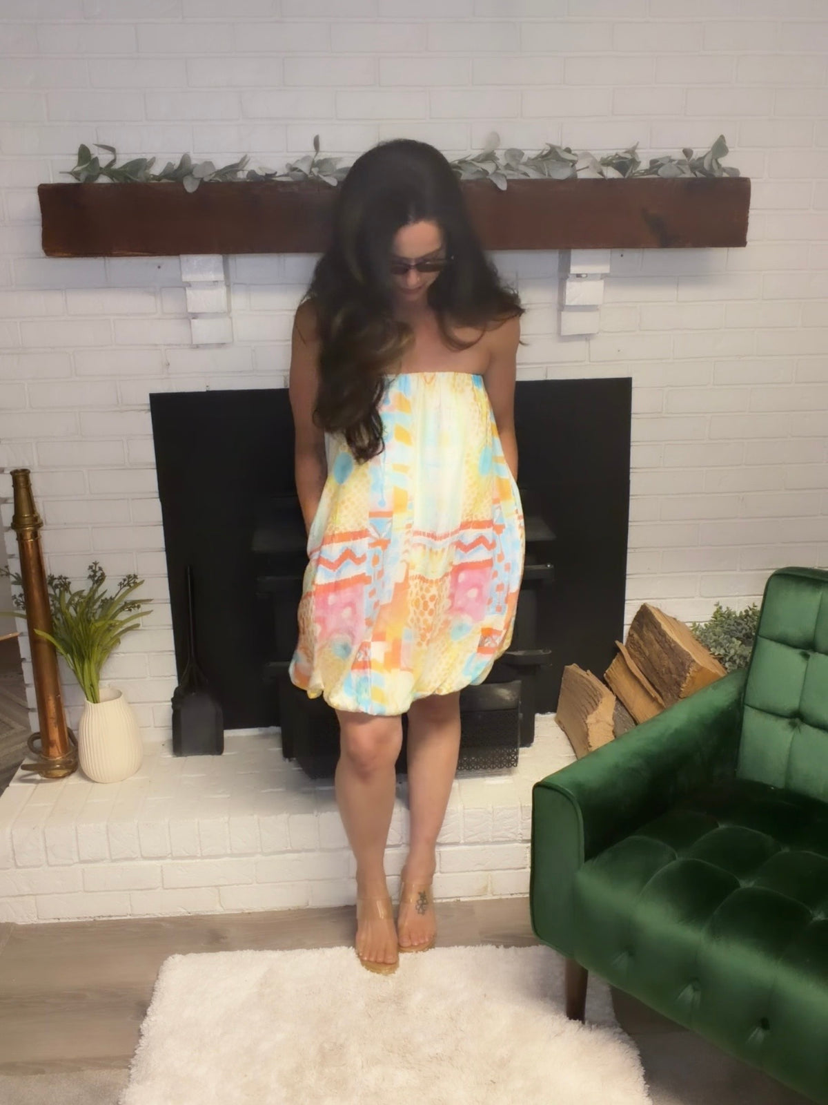 Watercolor Tube Bubble Hem Mini Dress