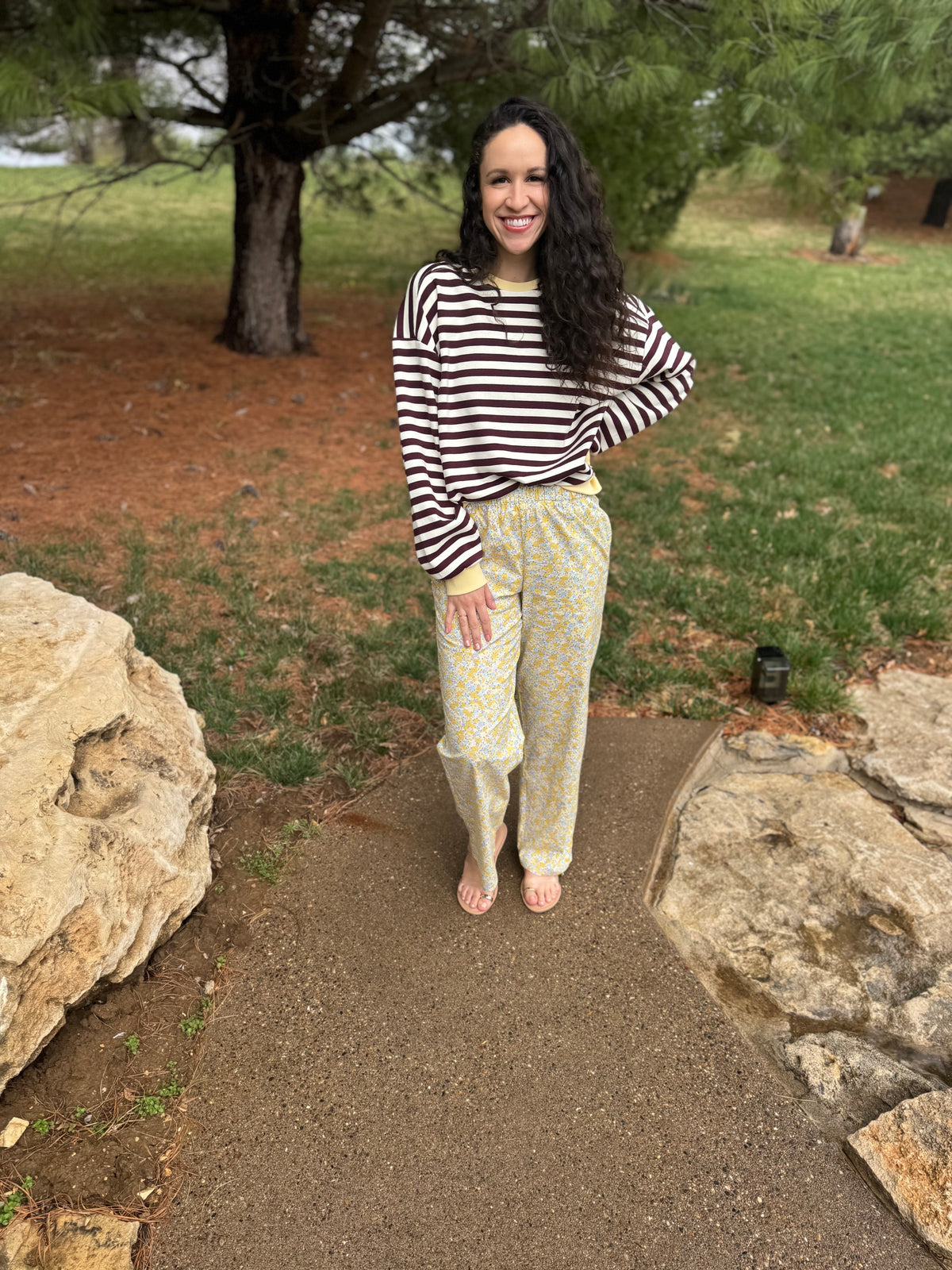 Yellow Floral Printed Lounge Pants