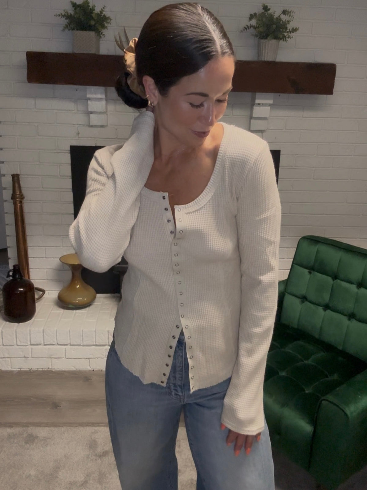 Oatmeal Snap Front Thermal Top
