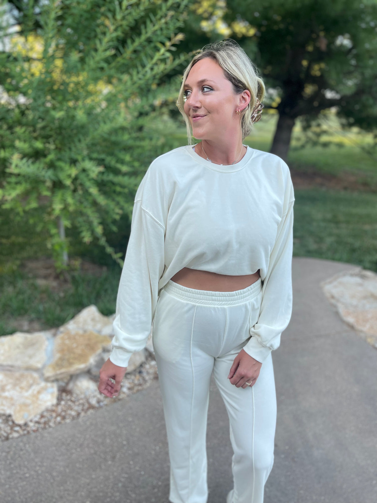 Cream Cropped Sweatshirt