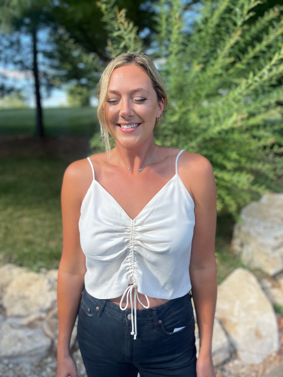 Ivory Cinched Front Satin Cami