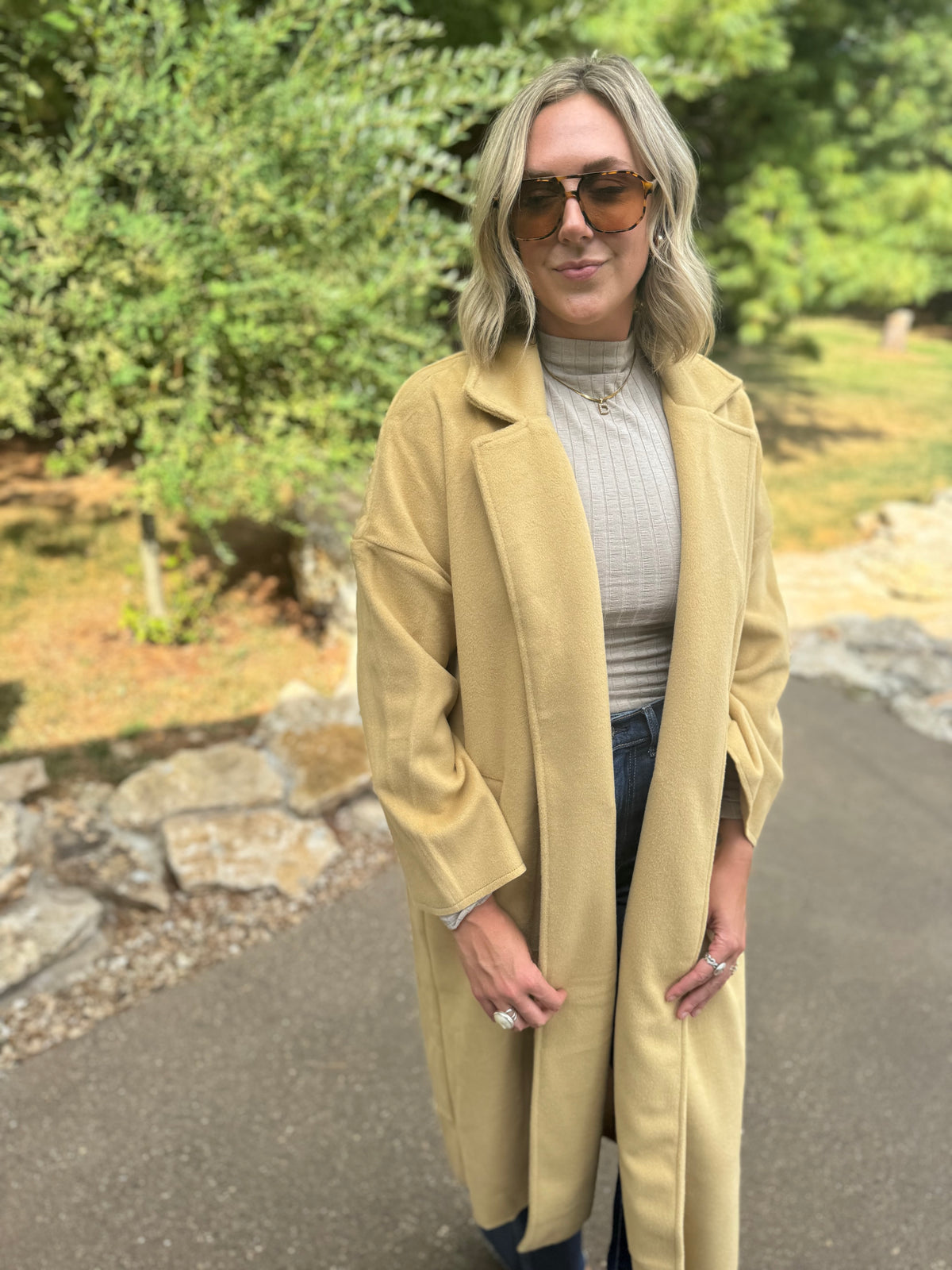 Honey Gold Long Open Front Coat
