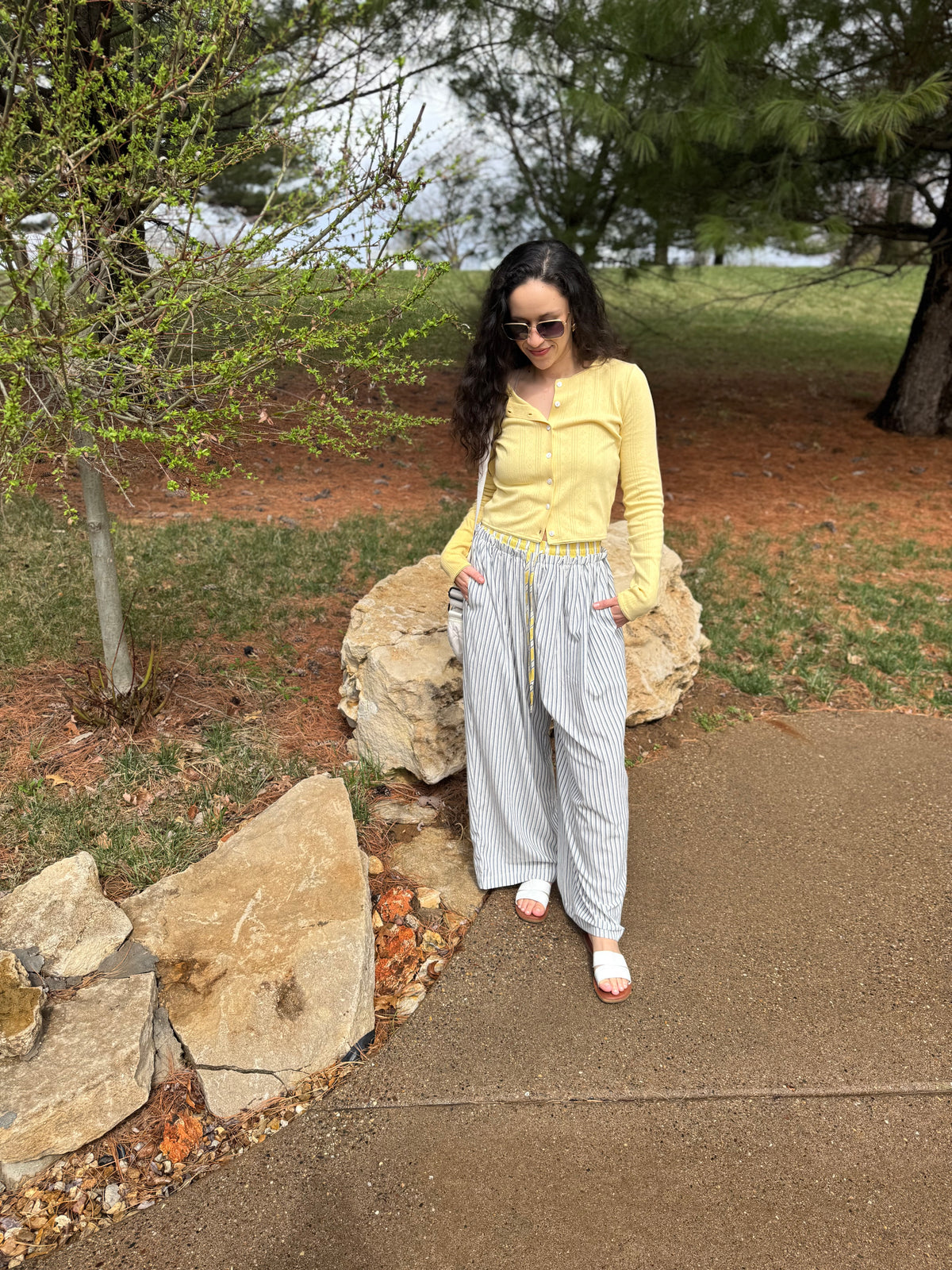 Navy & Yellow Relaxed Striped Lounge Pants