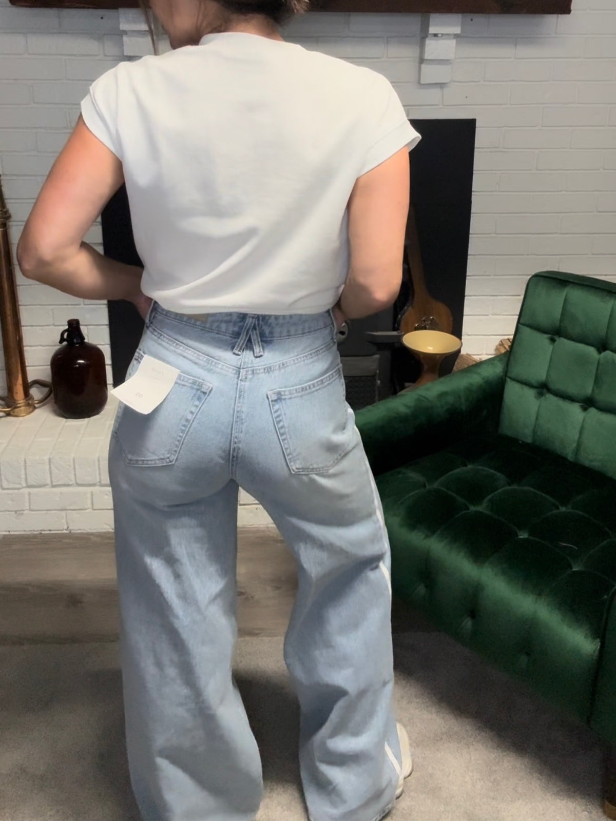Wide Leg White Side Seam Detail Jeans