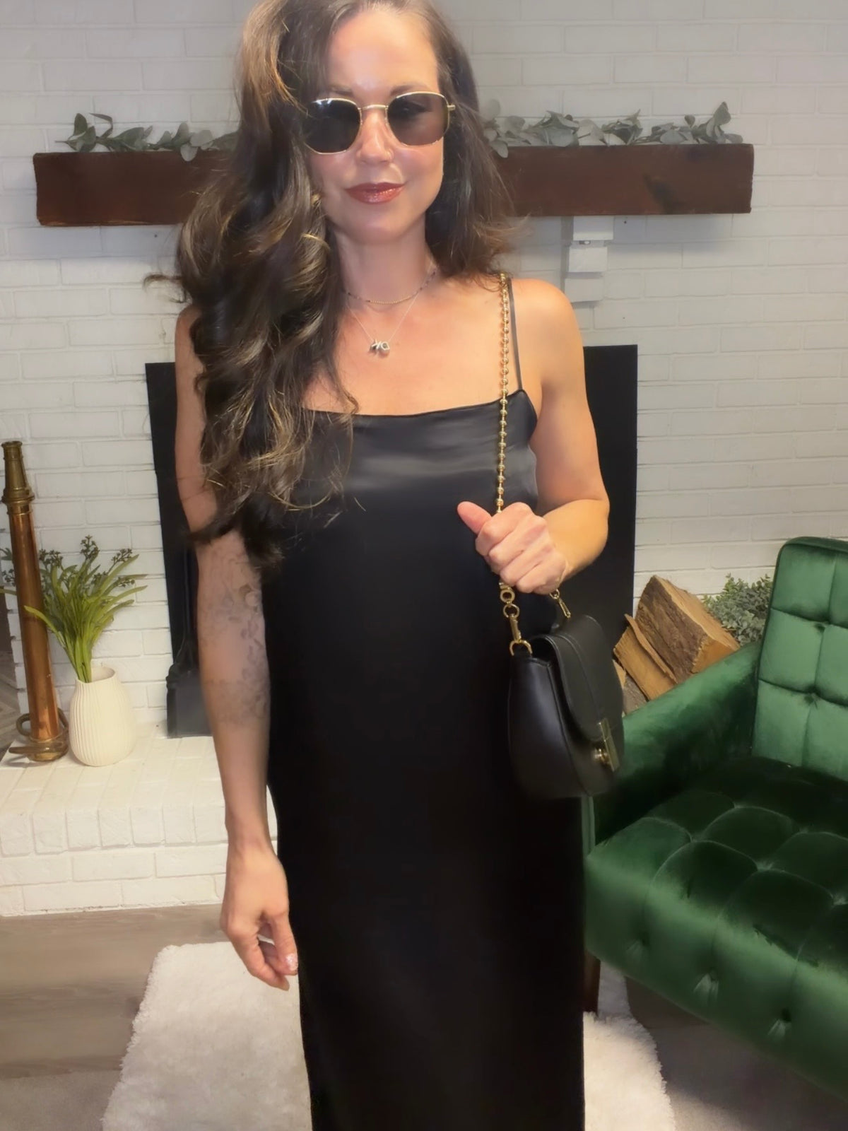 Black Spaghetti Strap Woven Slip Dress