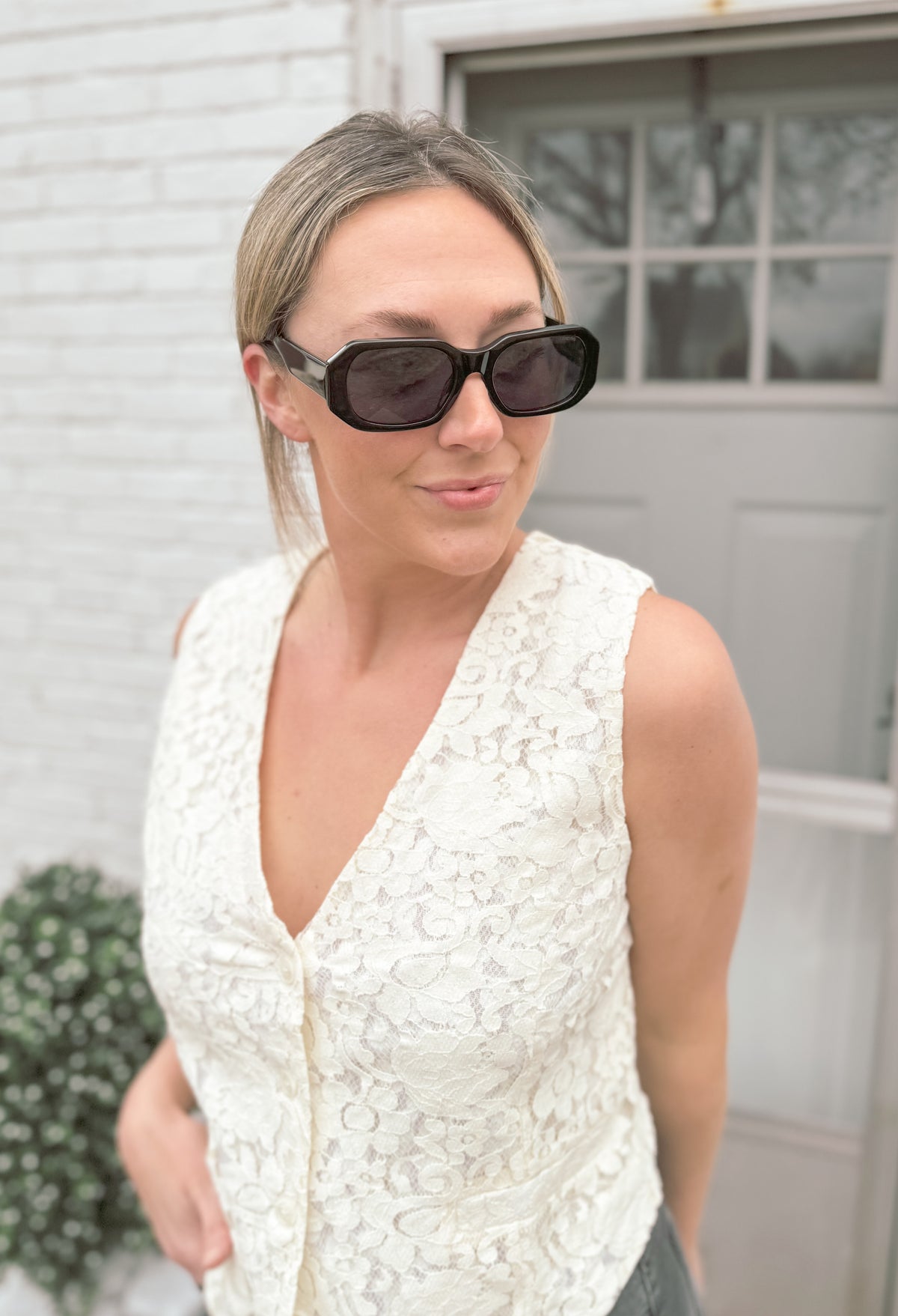 Ivory Lace Tie Back Vest