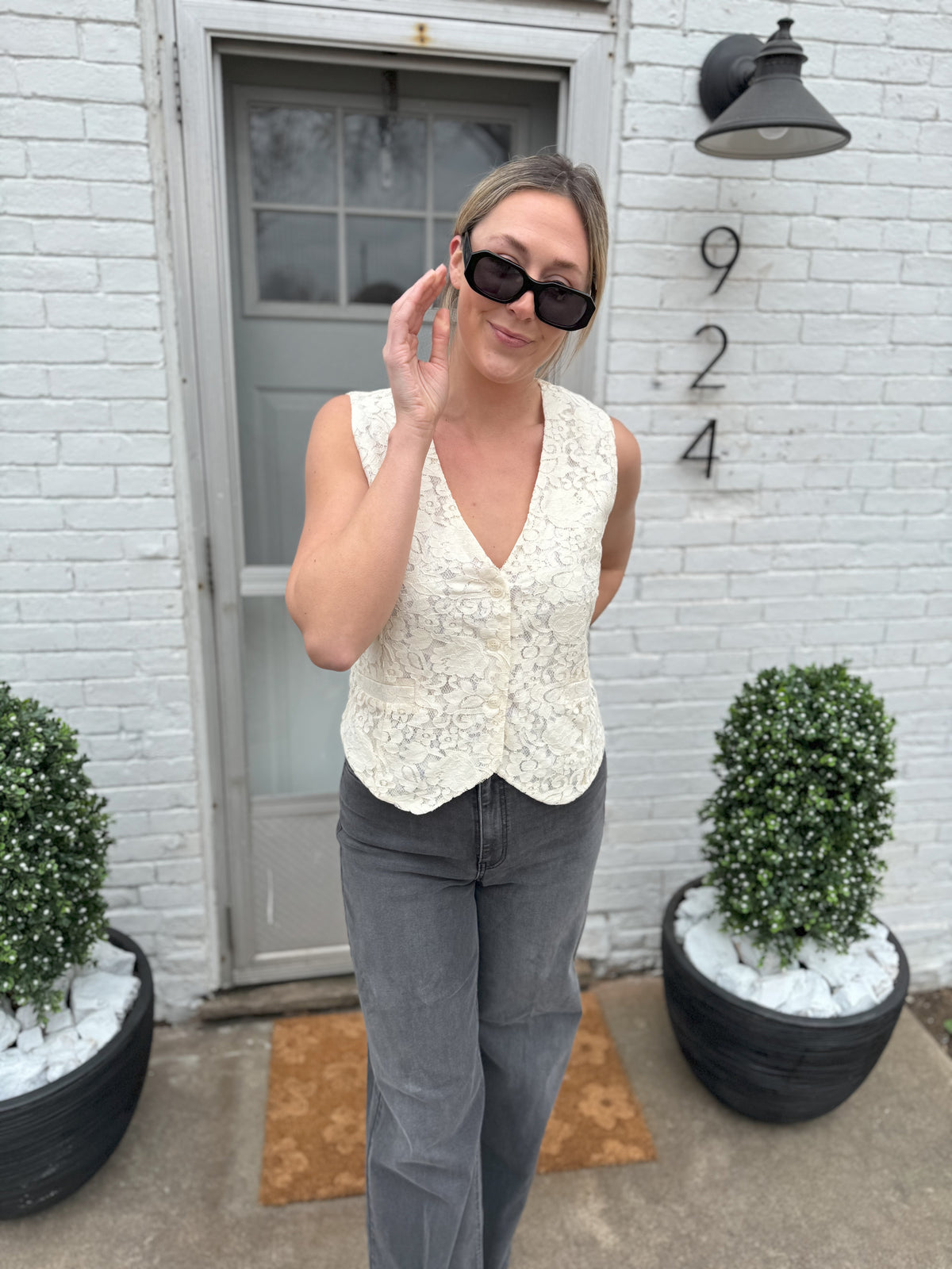 Ivory Lace Tie Back Vest