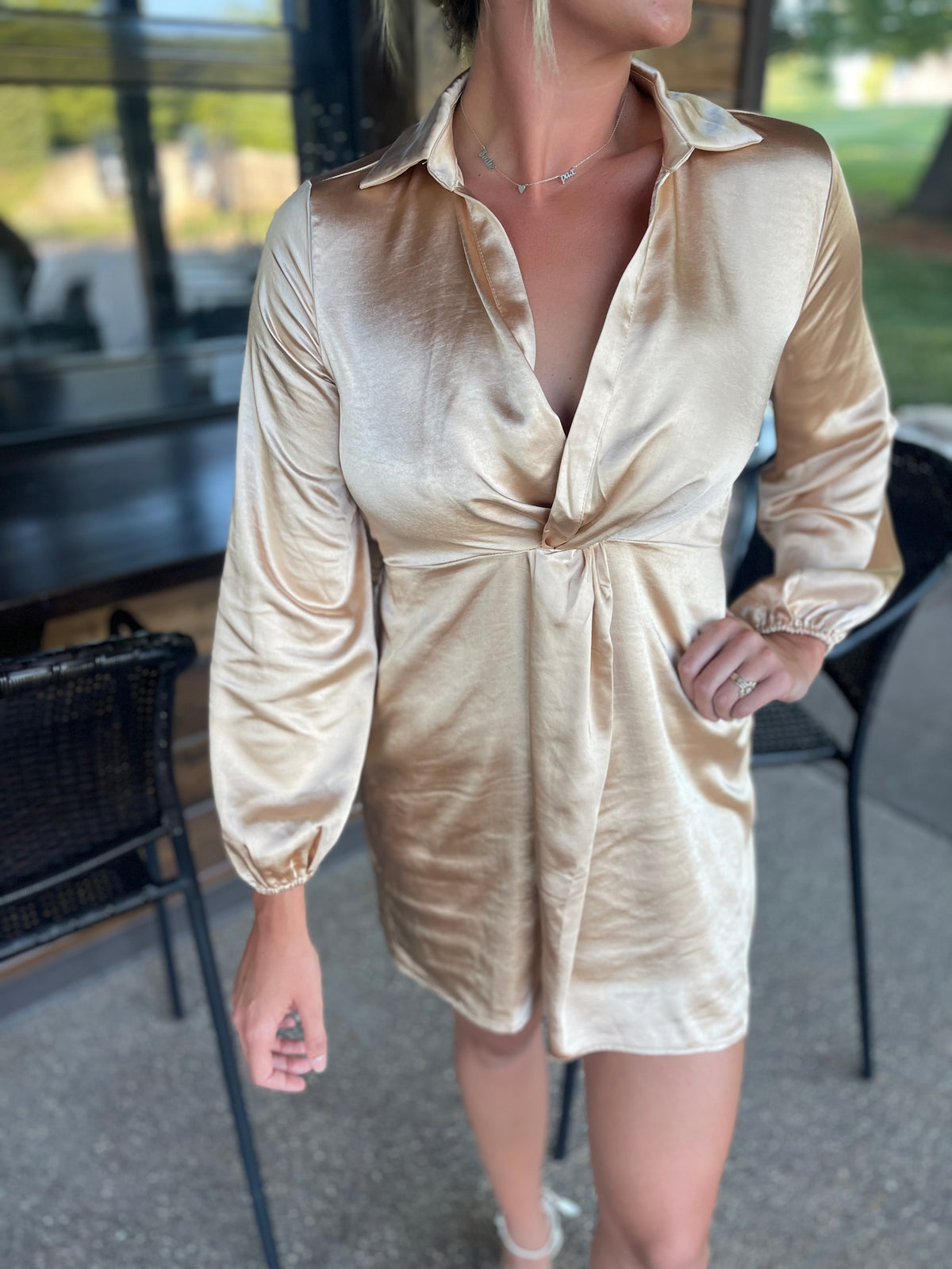 Champagne Gold Long Sleeve Mini Dress