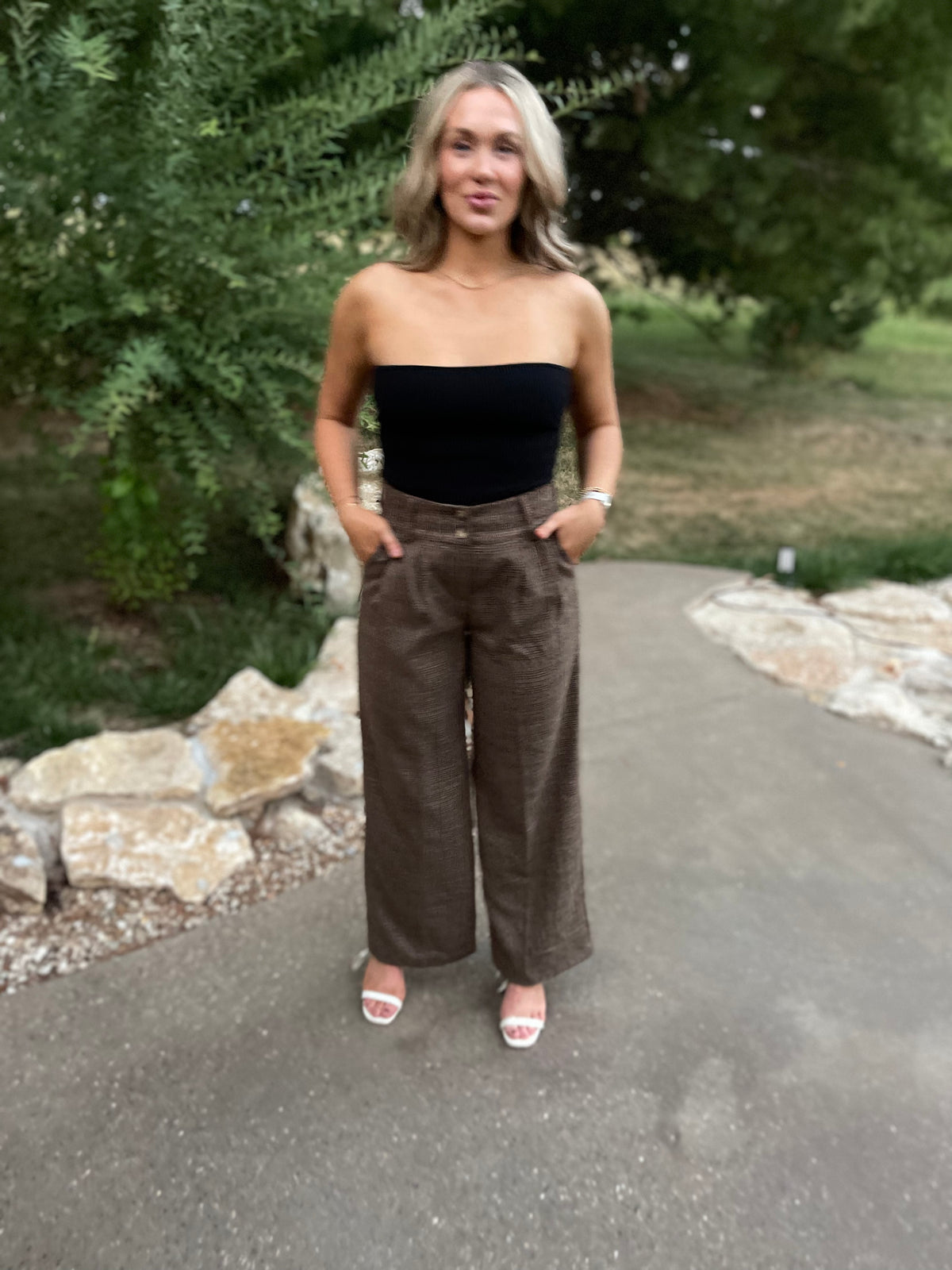 Brown Plaid High Waisted Trousers