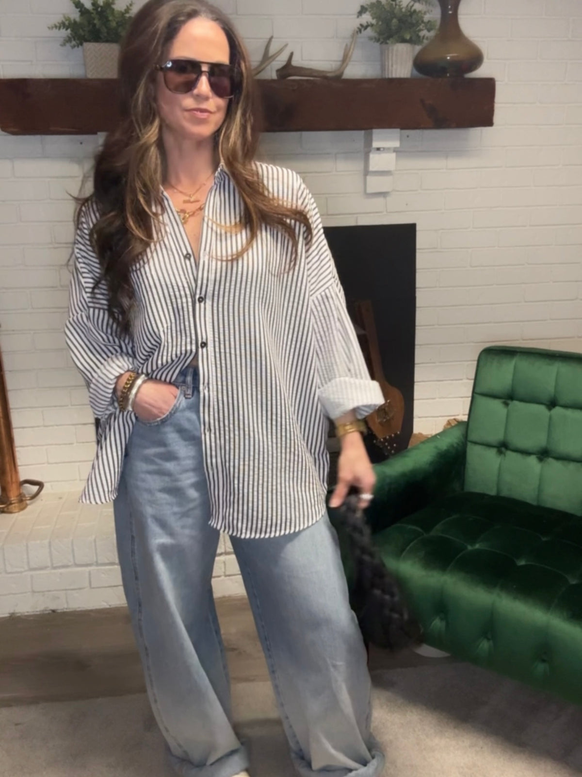 Black & White Stripe Seersucker Button Up